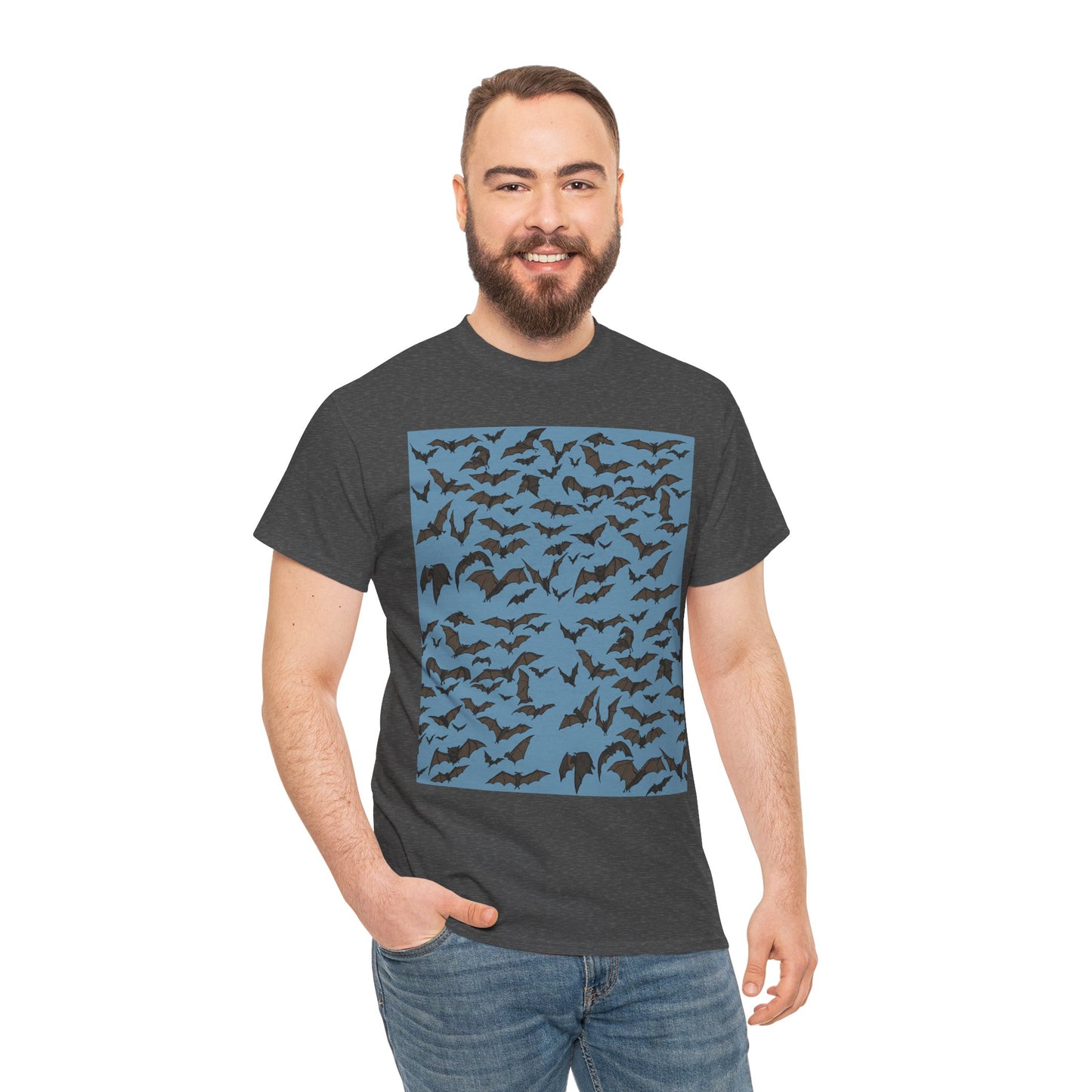 Unisex Bat Print Cotton Tee, Casual Graphic Tee, Halloween Apparel, Unique Gift for Animal Lovers, Stylish Everyday Wear