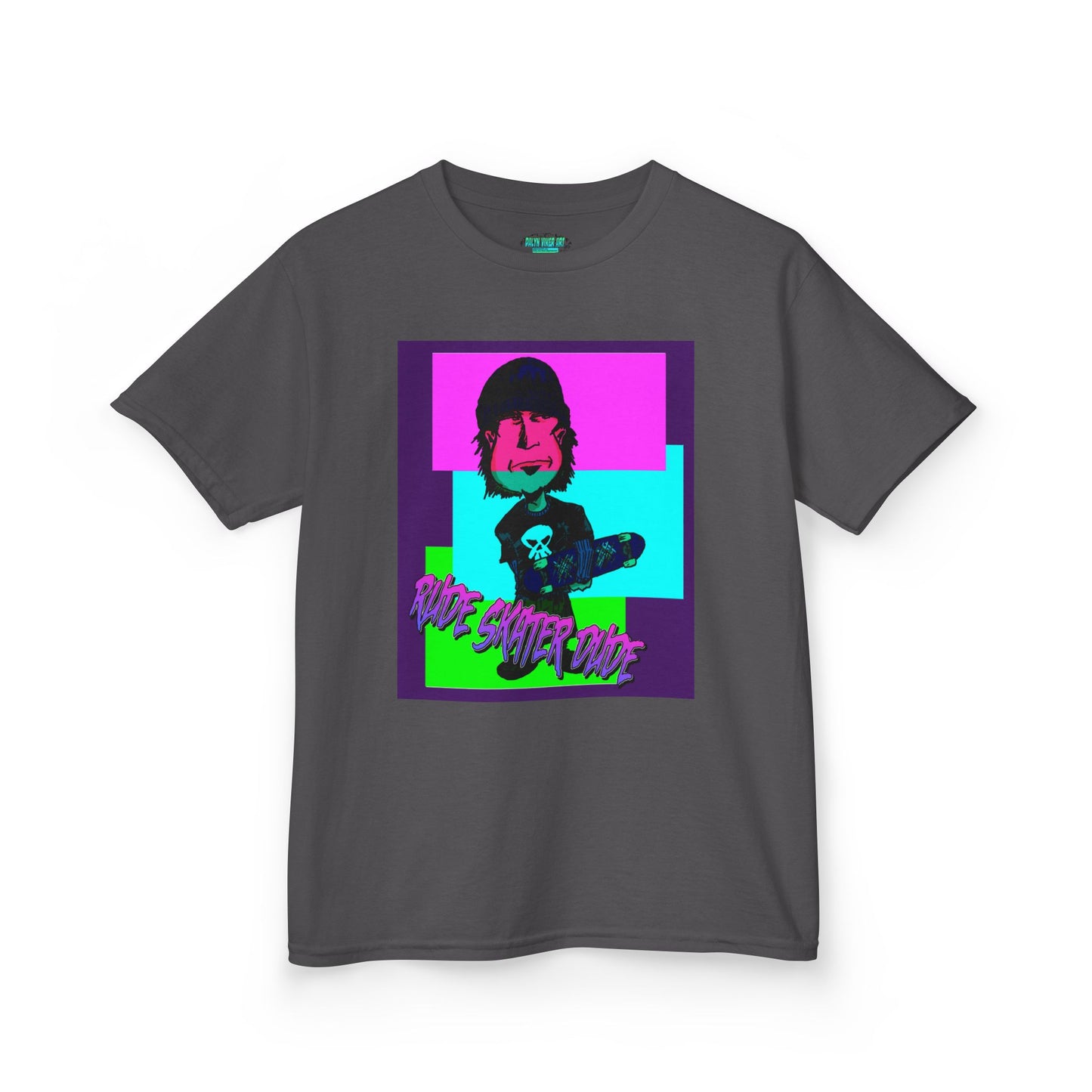 Kids Tee — Retro Neon Rude Skater Dude Kid Graphic T-Shirt