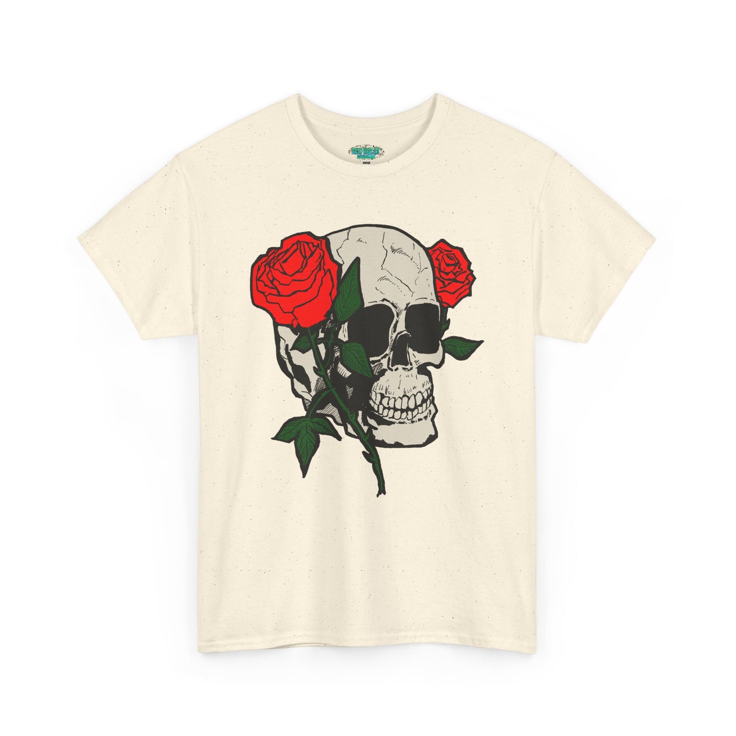 Skull & Roses Unisex Heavy Cotton Tee - Edgy Graphic T-Shirt for Casual Style
