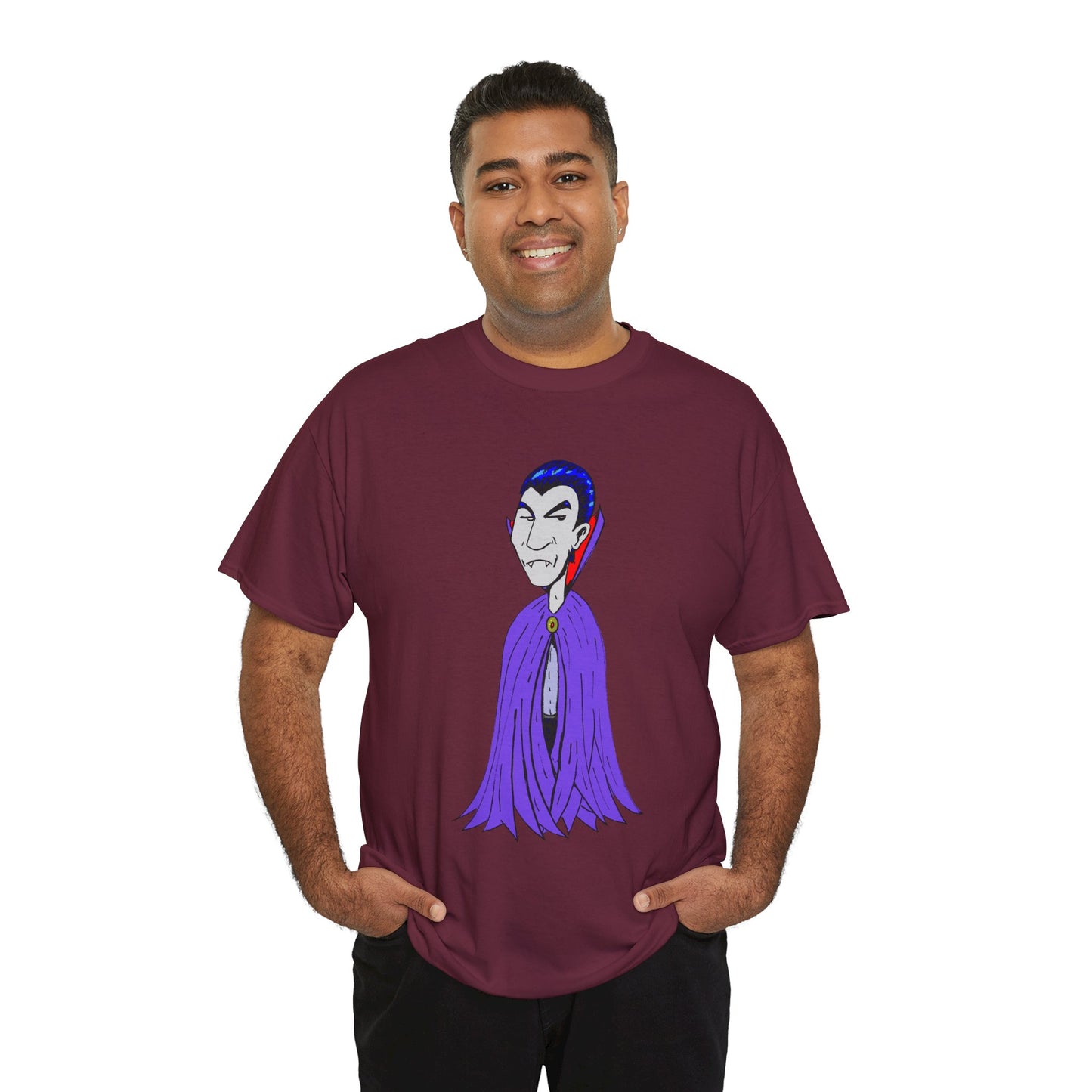 Vampire Cartoon Tee - Cute Purple Cloak Dracula Graphic T-Shirt