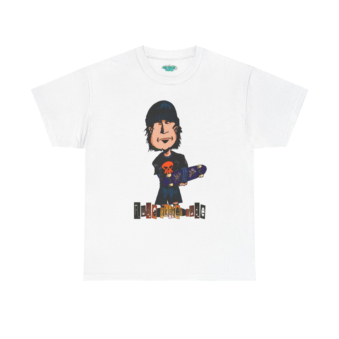 Rude Skater Dude Cartoon Skate Punk T-Shirt — Skateboarding Tee with Skull Design