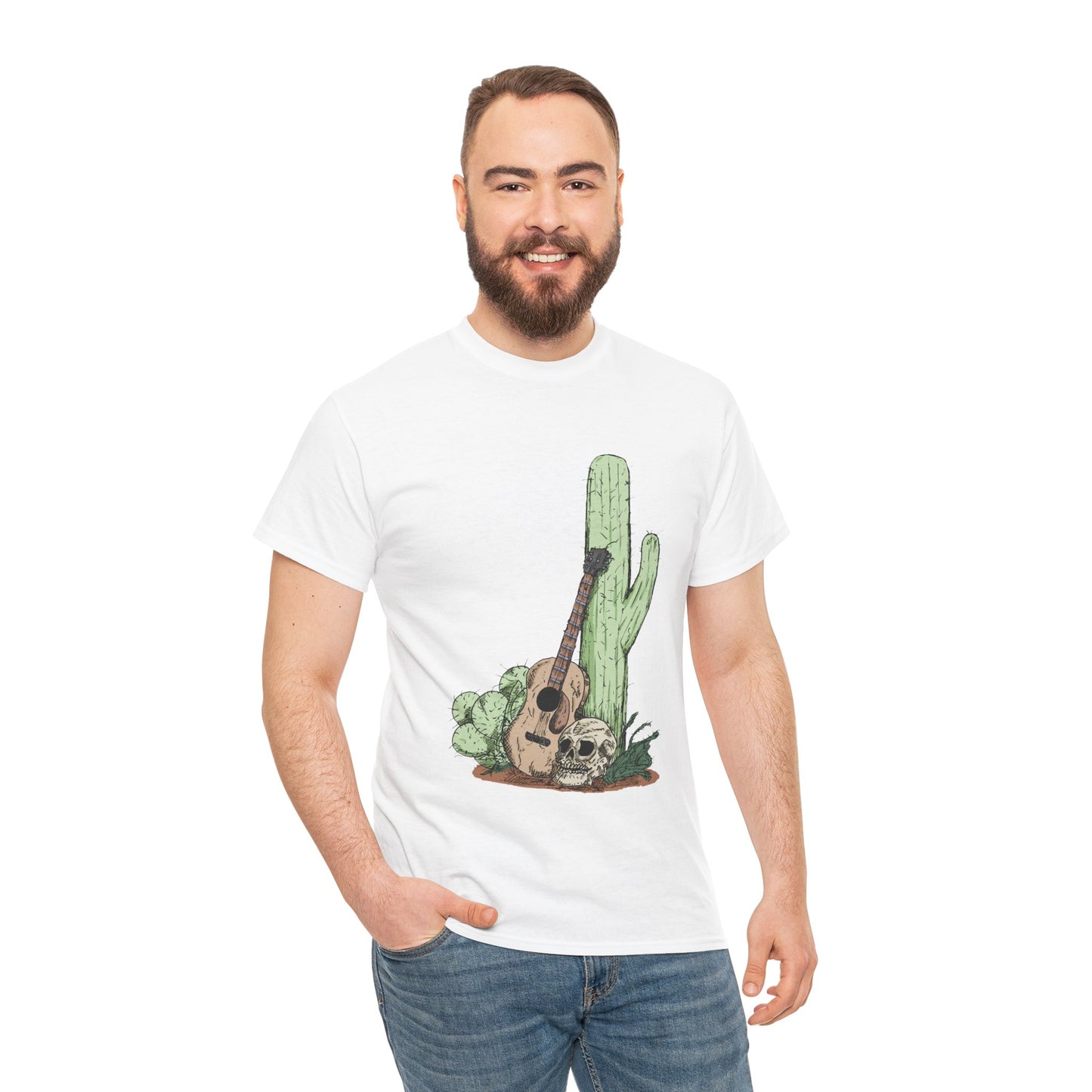 Desert Vibe Graphic Tee - Unisex Heavy Cotton Shirt, Boho Cactus Shirt, Guitar Lover's Gift, Summer Top, Music T-Shirt
