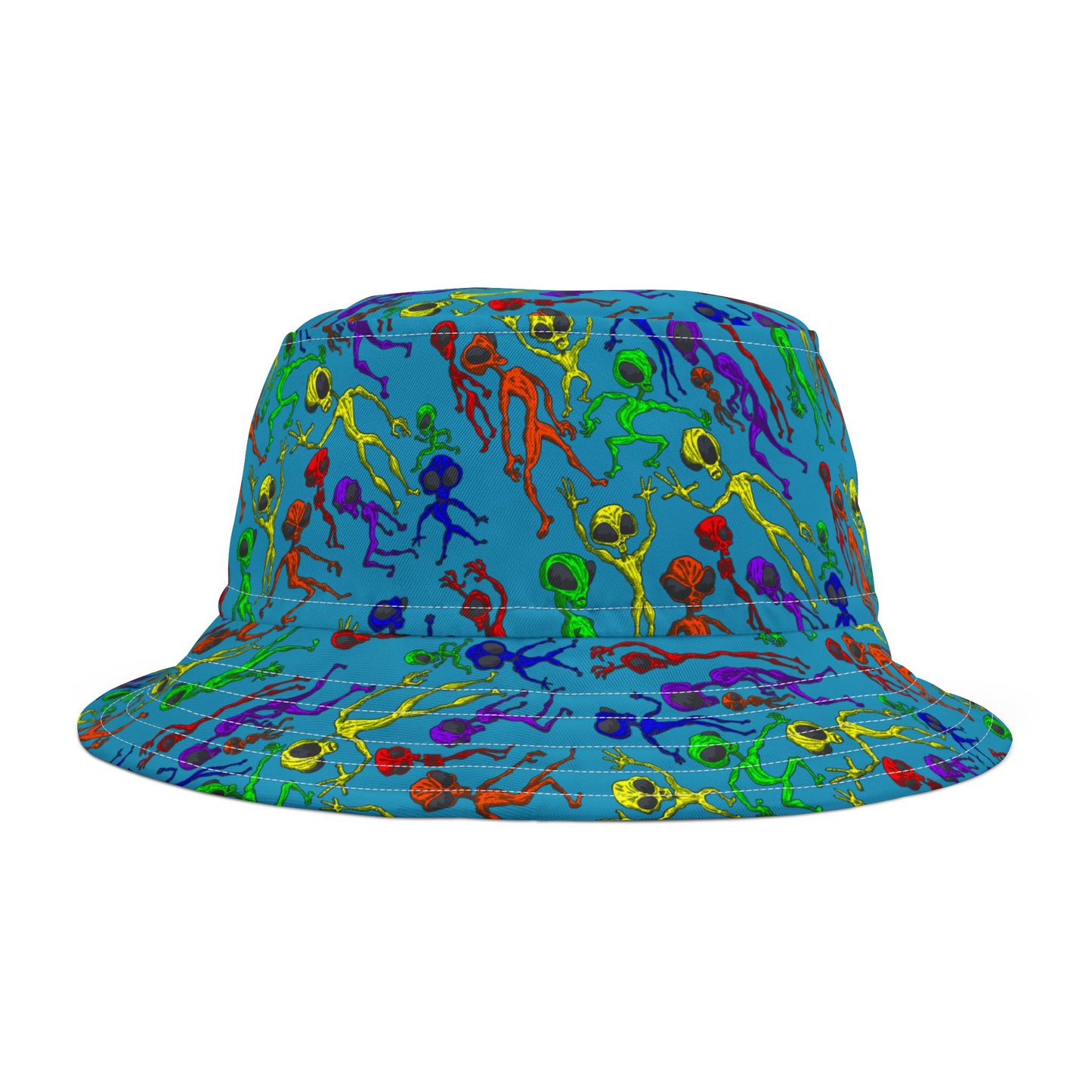 Colorful Alien Dance Party Bucket Hat, Fun Sun Protection for Festivals, Beach, Summer Vibes, Unique Gift for Kids & Adults