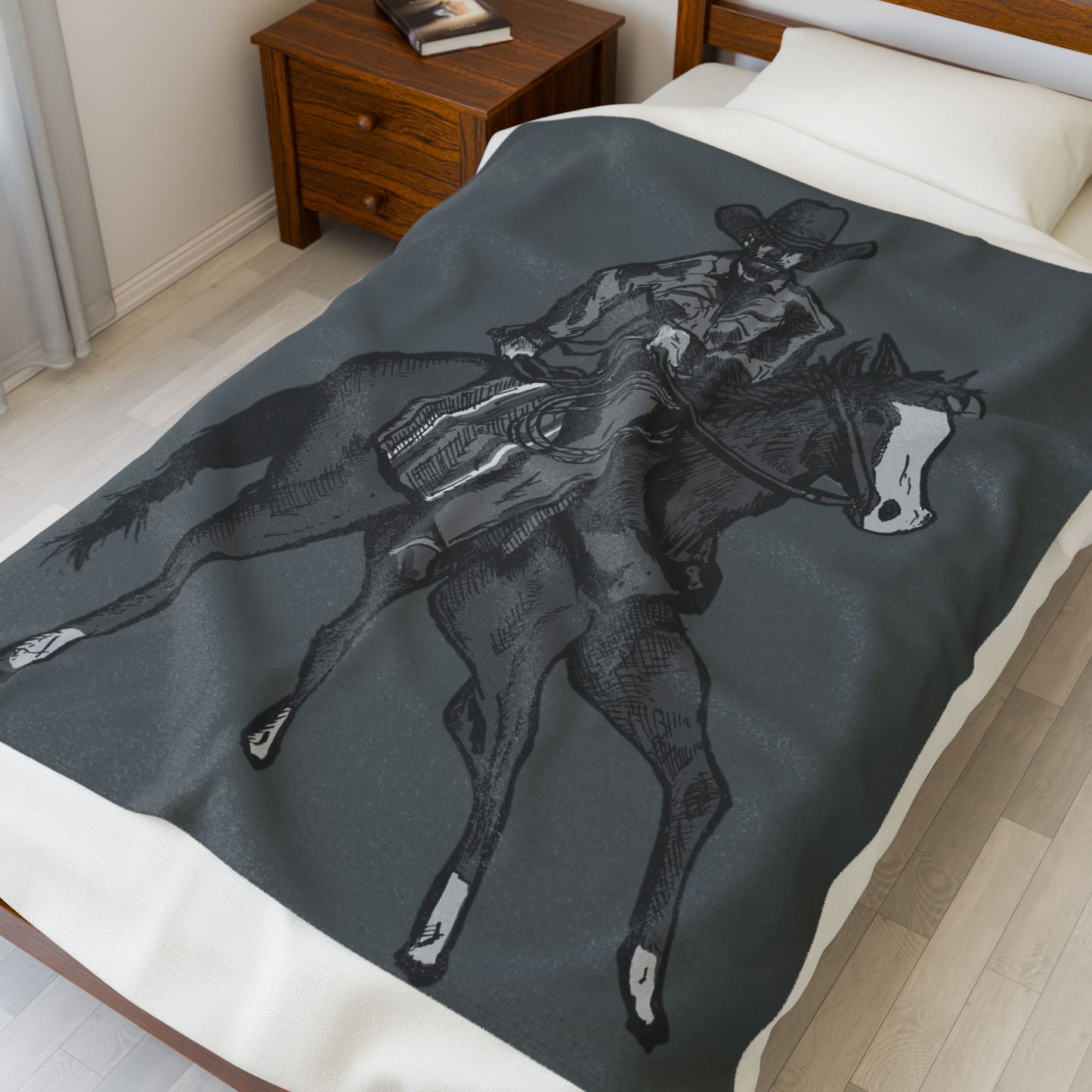 Cowboy Horse Velveteen Plush Blanket – Western Rodeo Throw for Horse Lovers