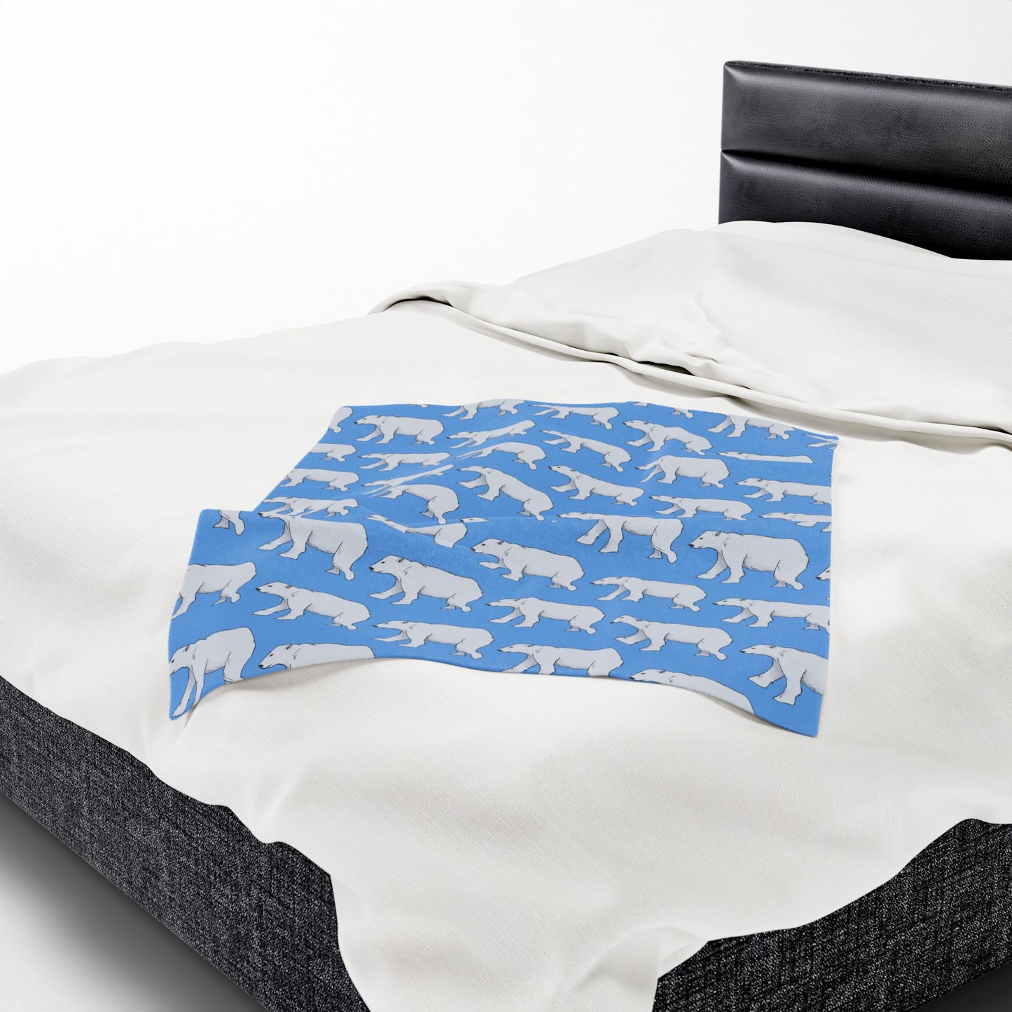 Polar Bear Pattern Velveteen Plush Blanket — Cozy Blue Arctic Throw for Home & Gifts