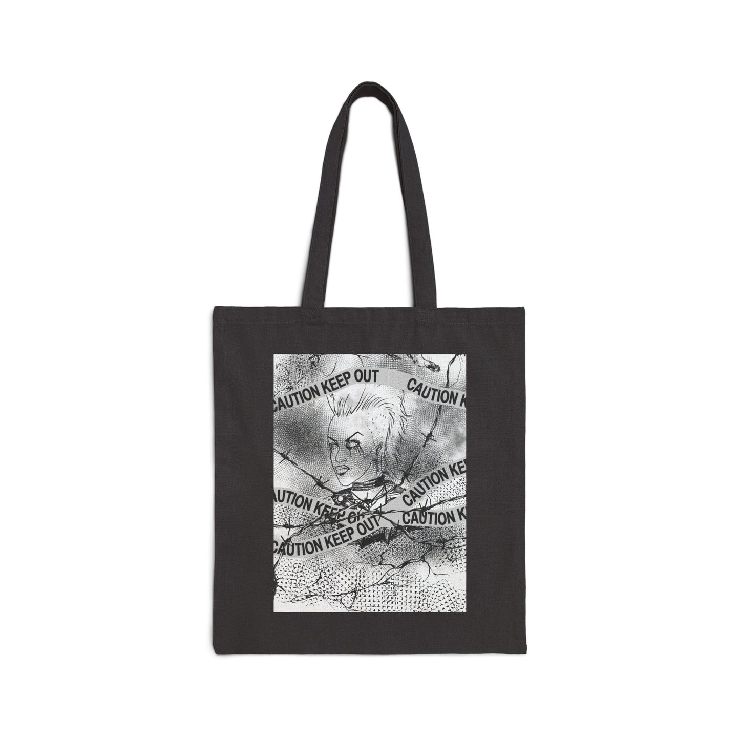 Riot and Rebel - Caution Keep Out Gothic Portrait Canvas Tote Bag