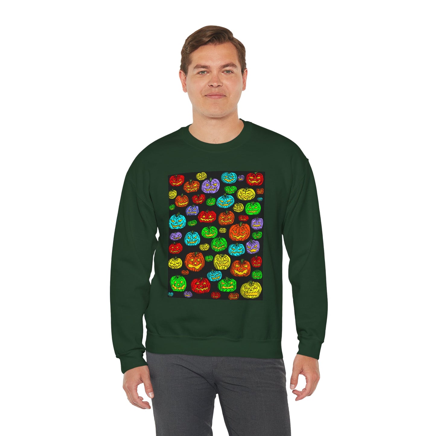 Halloween Colorful Pumpkin Graphic Crewneck Sweatshirt