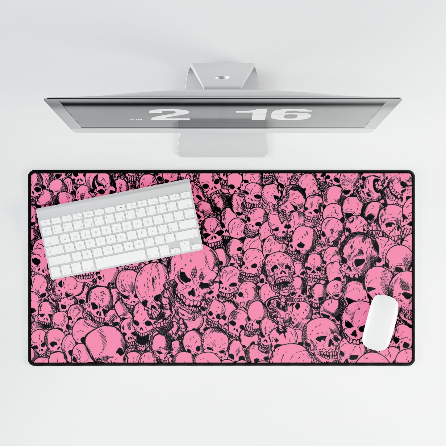 Pink Gathering of Skulls Desk Mat — Gothic Gaming & Office Mouse Pad and Card Playing Mat