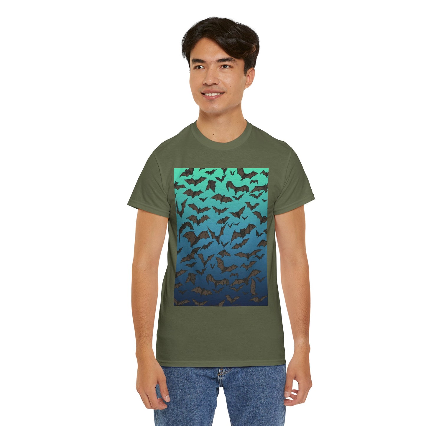 Bat Swarm Graphic Tee — Gradient Night Flight T-Shirt