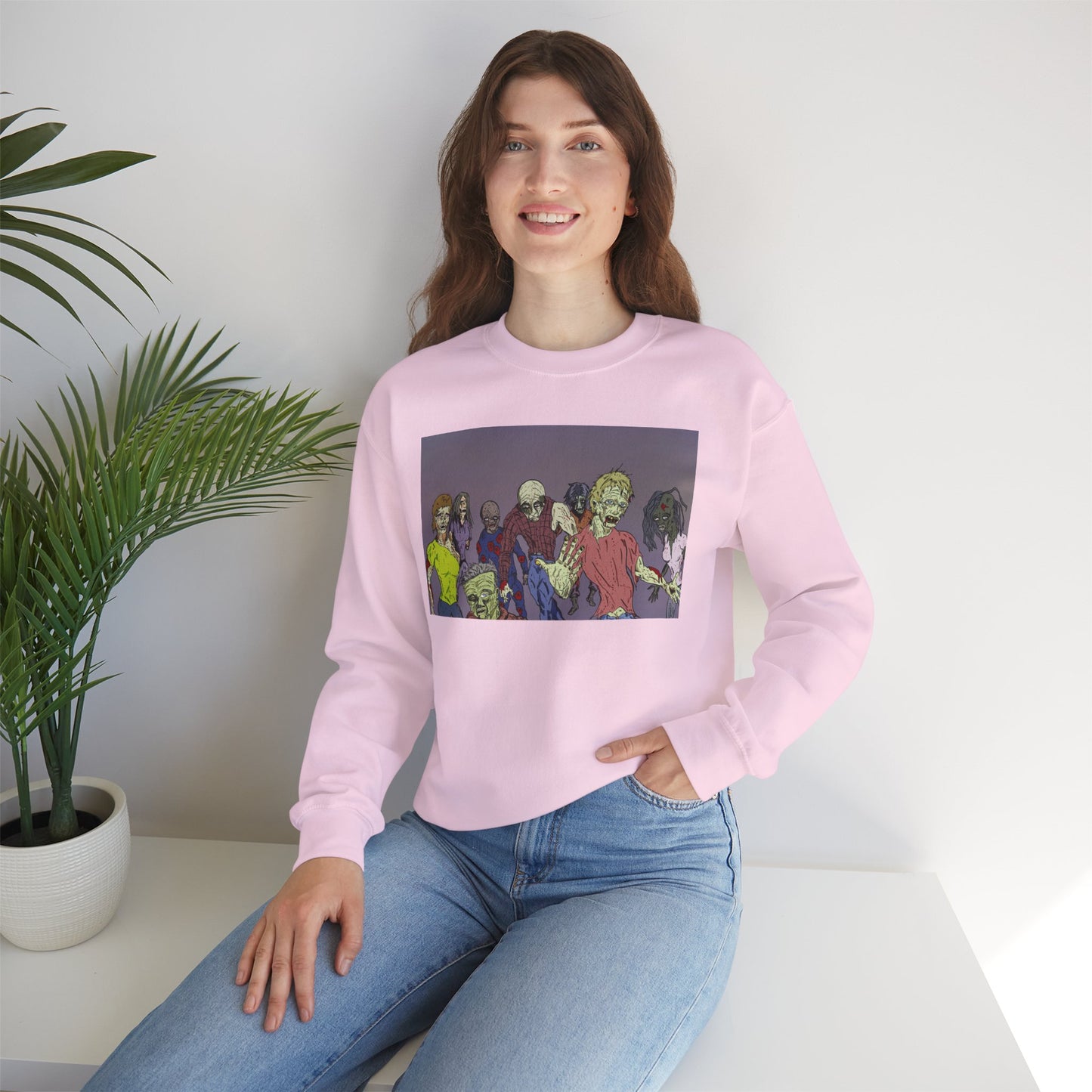 Zombie-Themed Unisex Crewneck Sweatshirt - Perfect for Halloween and Horror Lovers