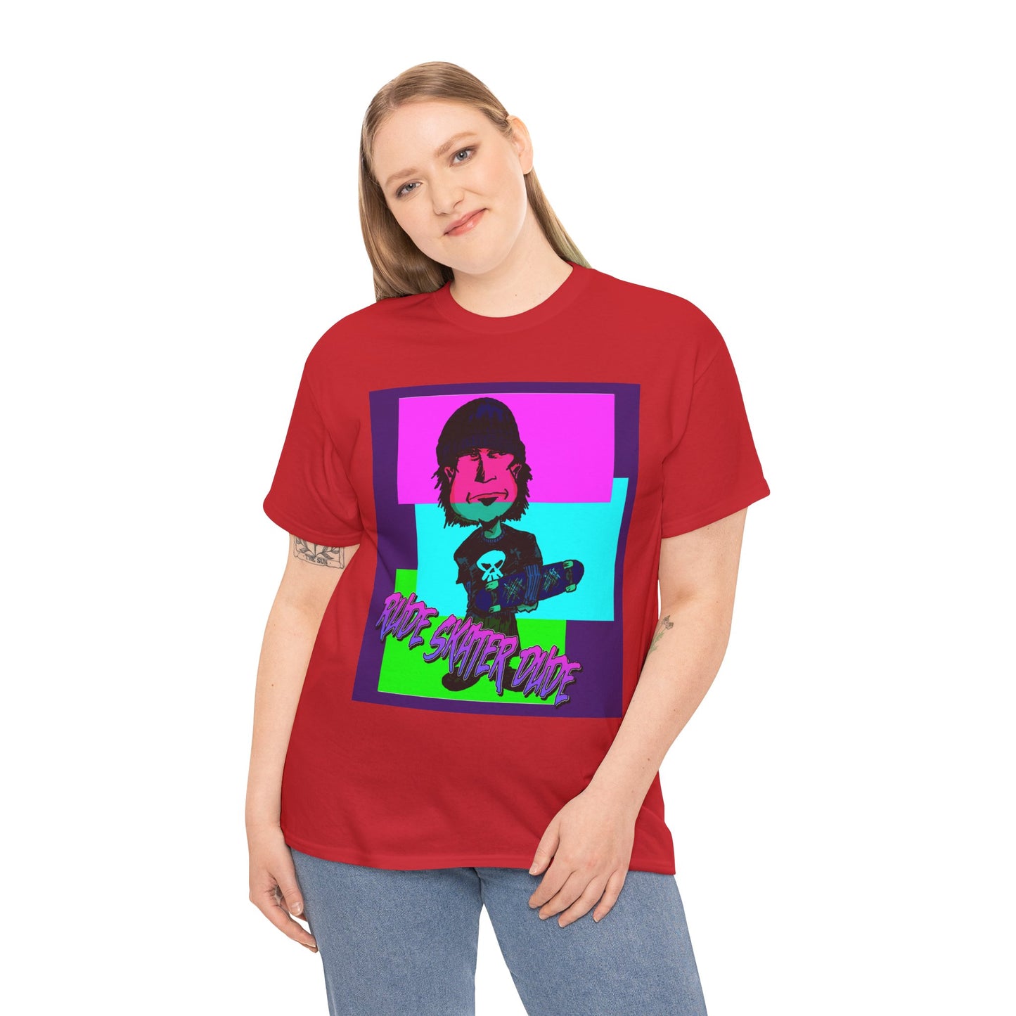 Retro Neon Skateboard Tee — "Rude Skater Dude" Graphic