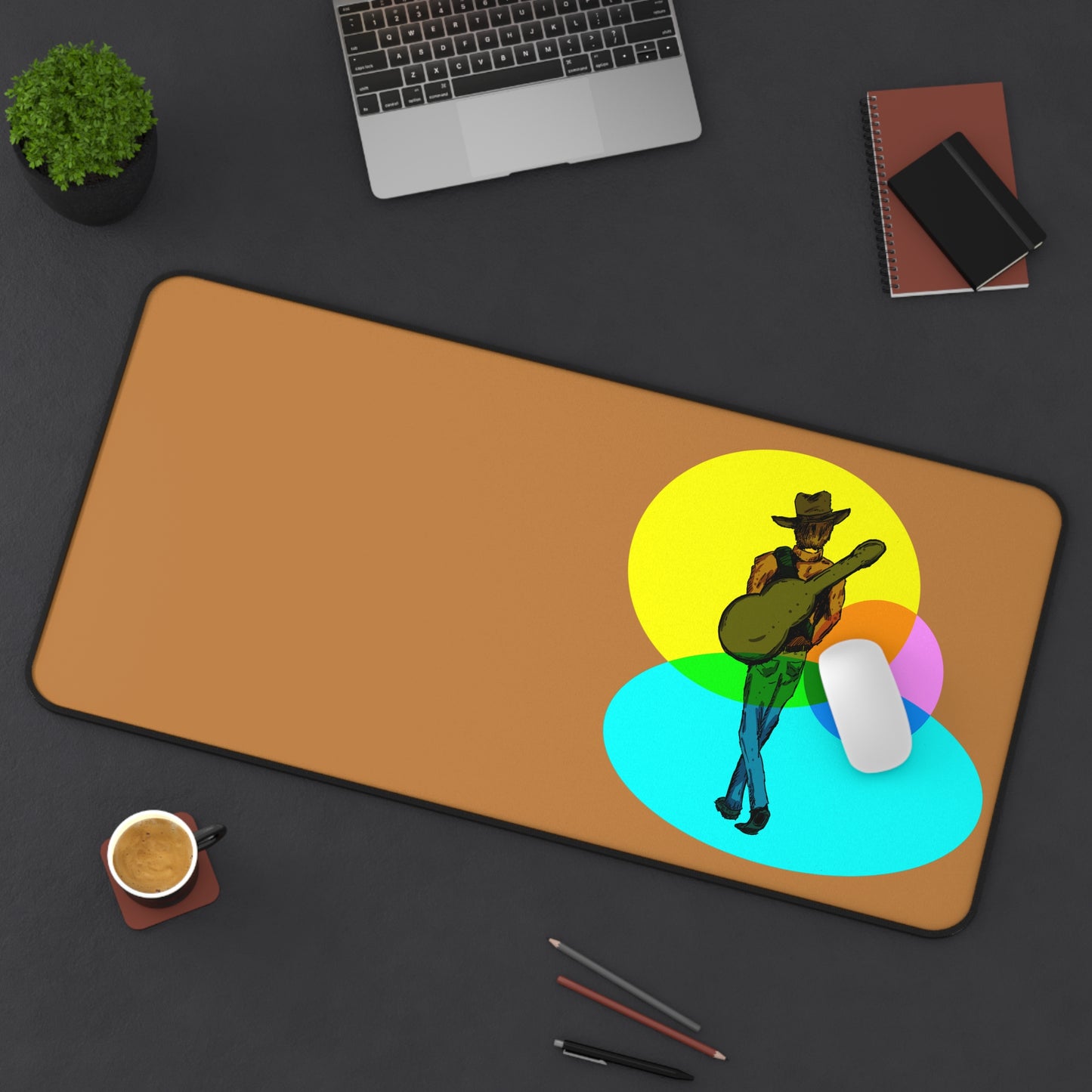 Retro Cowboy Guitarist Desk Mat — Color Pop Musician Mousepad