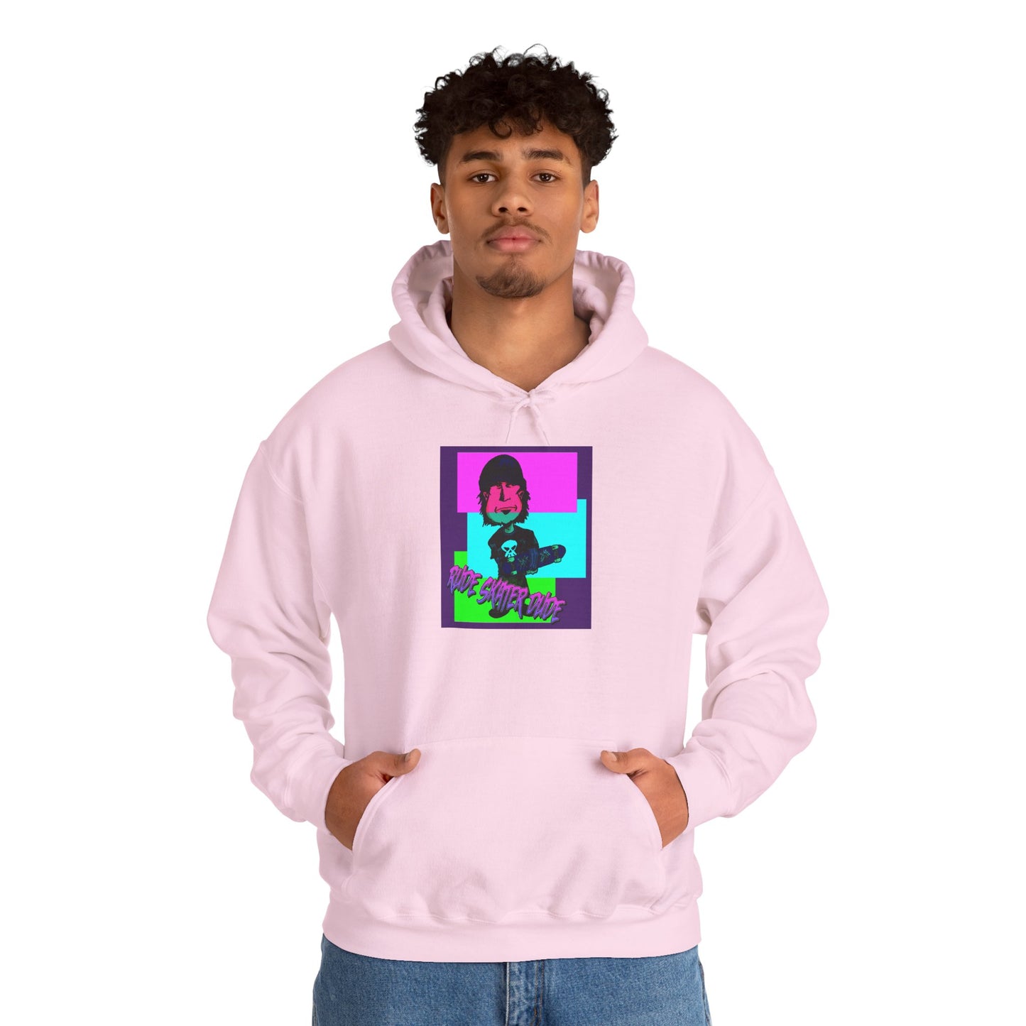 Retro Neon Rude Skater Dude Hoodie — Streetwear