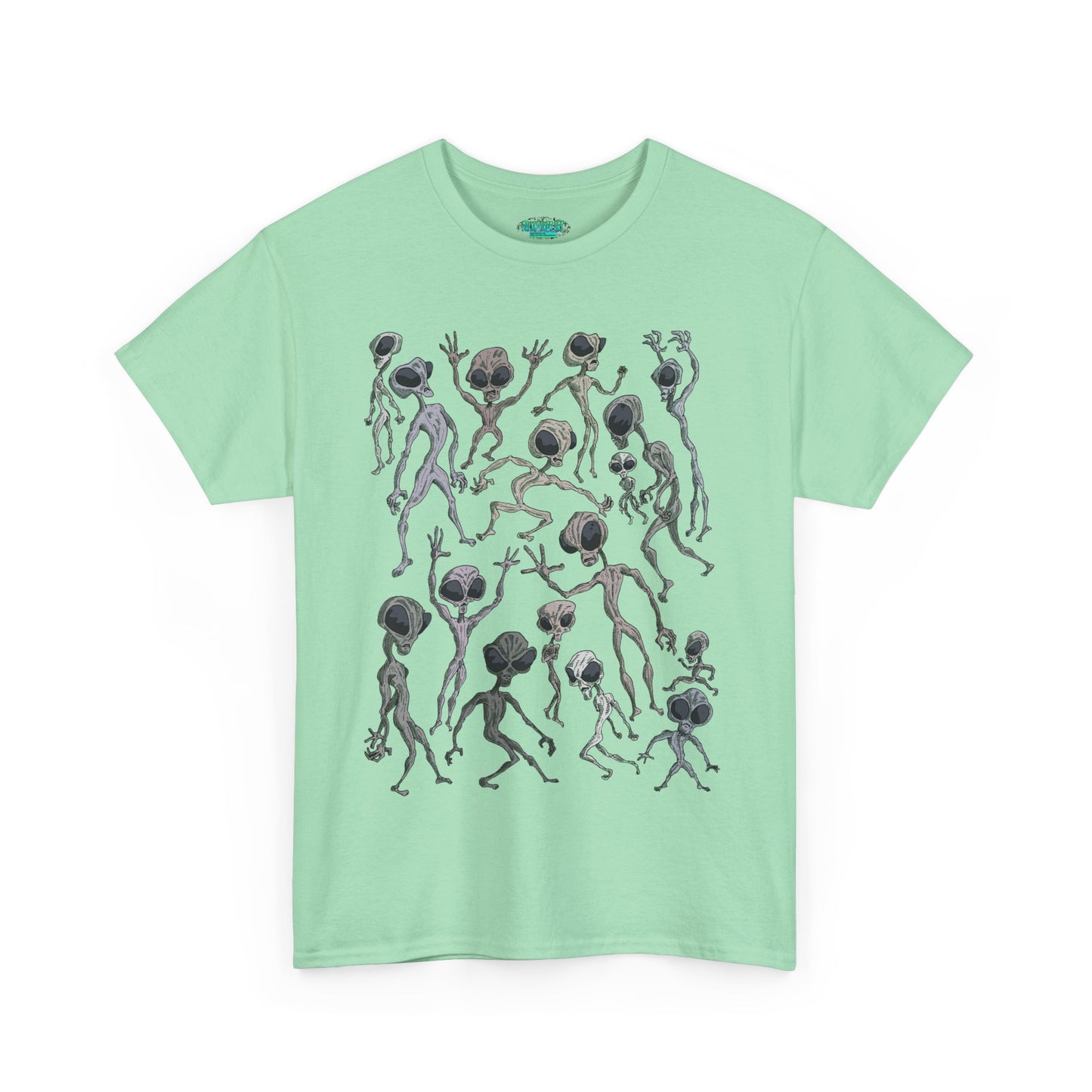 Funky Alien Dance Party Tee, Unisex Heavy Cotton Shirt, Fun Graphic Tee, Casual Wear for Parties, Unique Gift for Alien Lovers