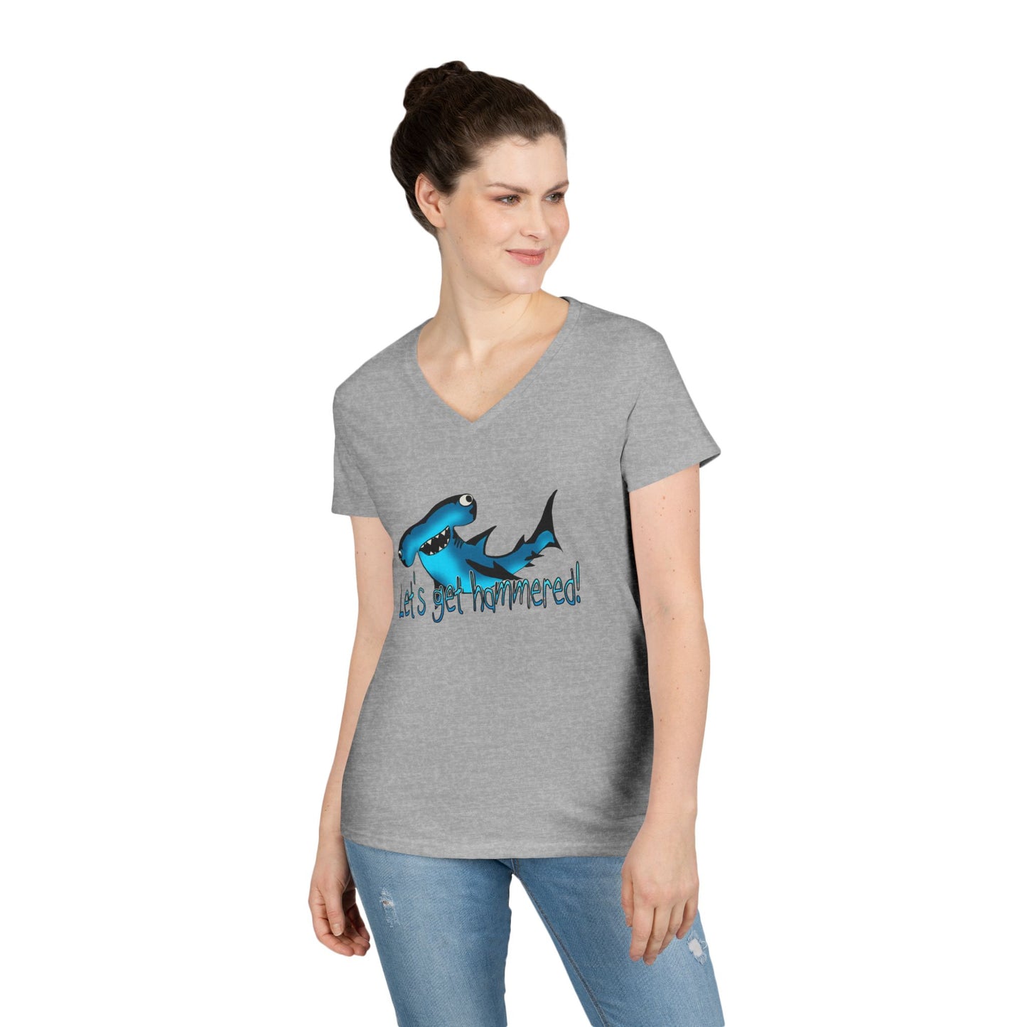 Funny Shark Ladies' V-Neck T-Shirt | Let's Get Hammered Design