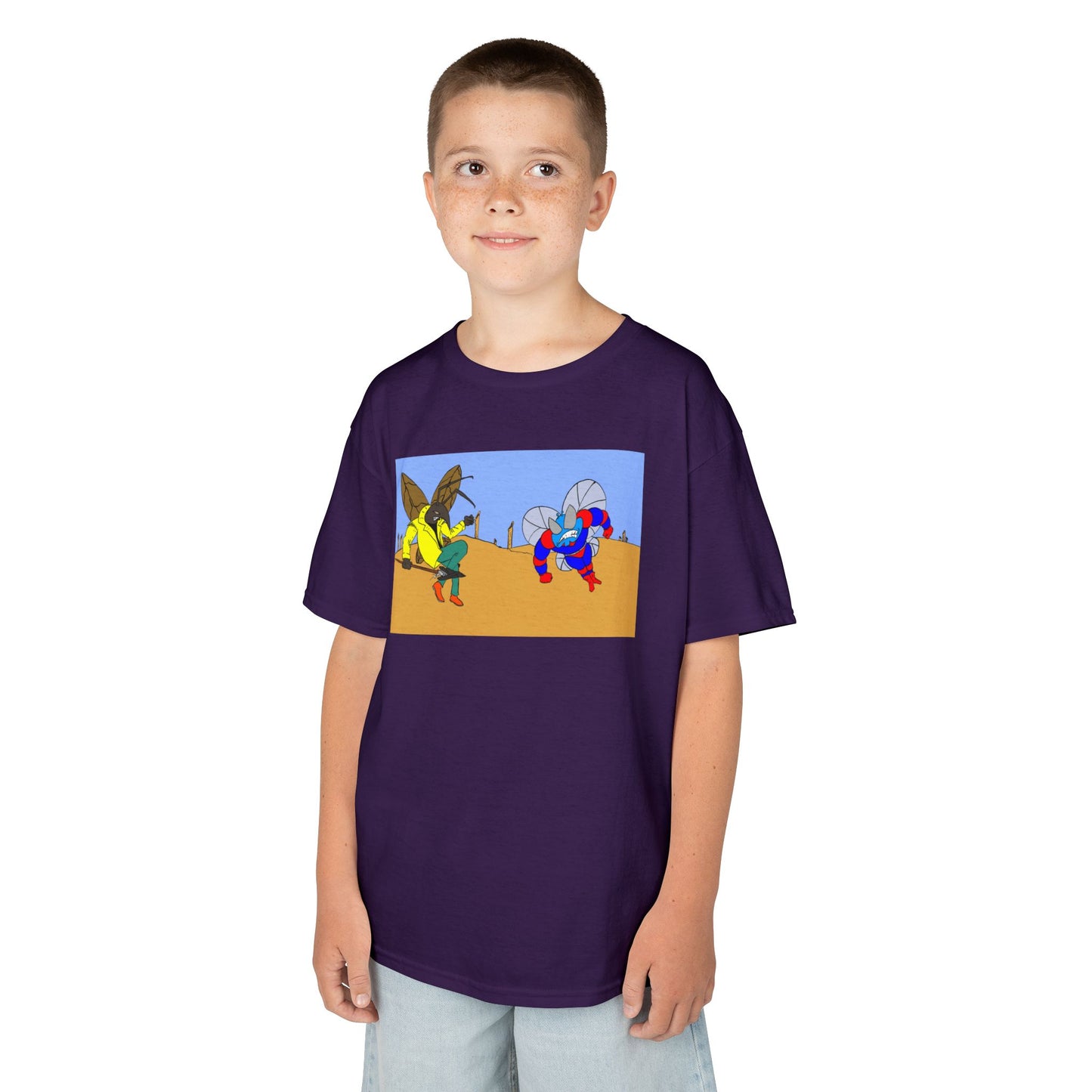 Astro-Fly and Wasp Warrior Kids Tee — Colorful Desert Beetle Cartoon Illustration