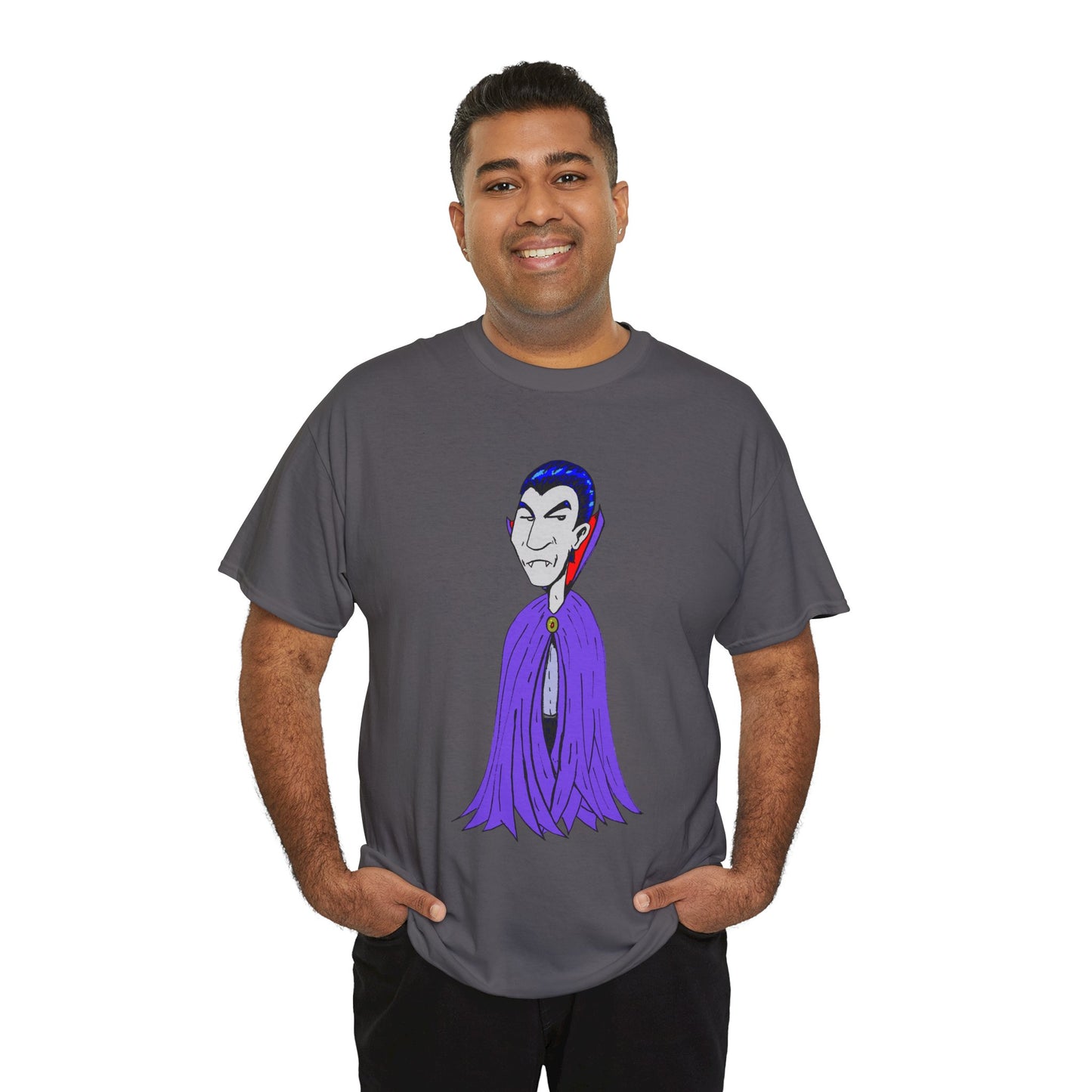 Vampire Cartoon Tee - Cute Purple Cloak Dracula Graphic T-Shirt