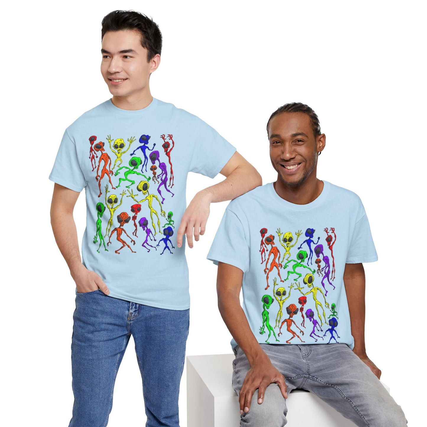 Rainbow Alien Dance Party Unisex Tee - Cosmic Sci-Fi Shirt