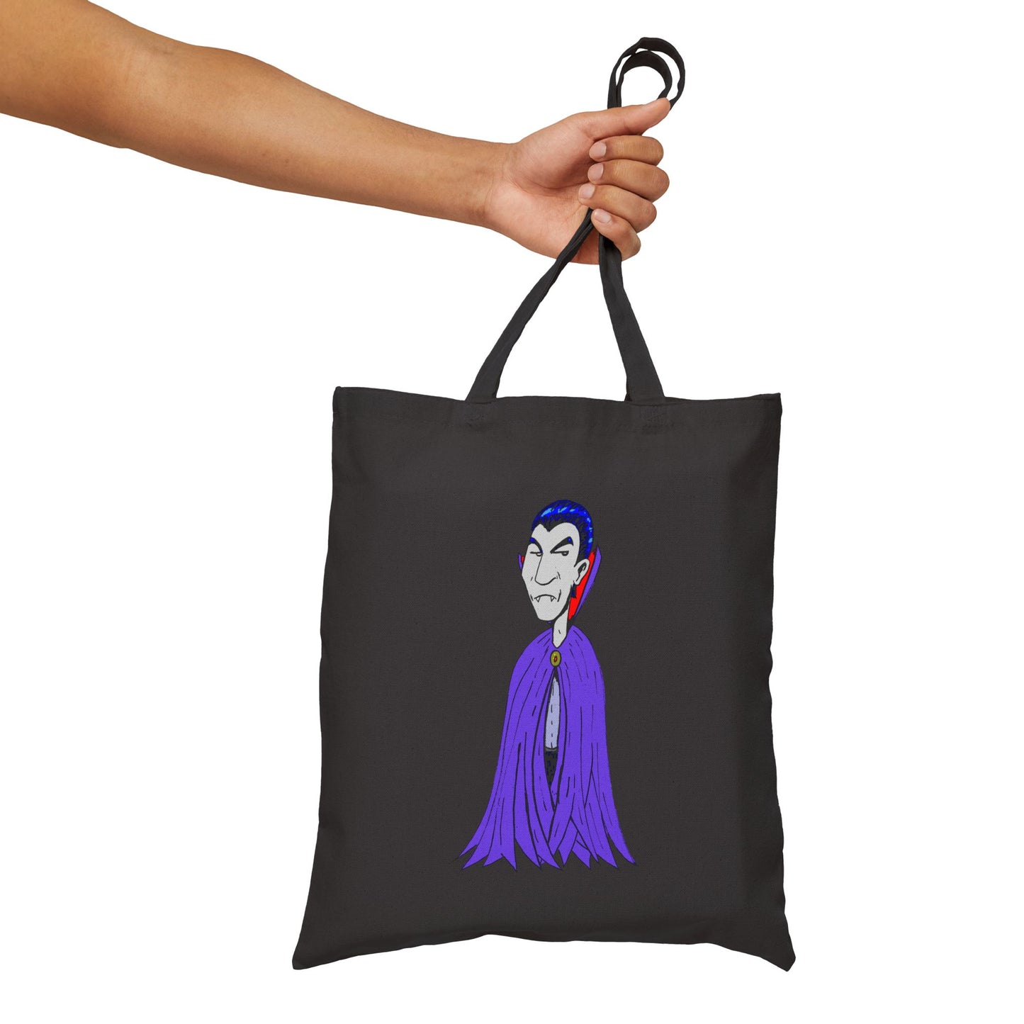 Silly Vampire Cartoon Cotton Tote Bag — Cute Gothic Halloween Canvas Tote
