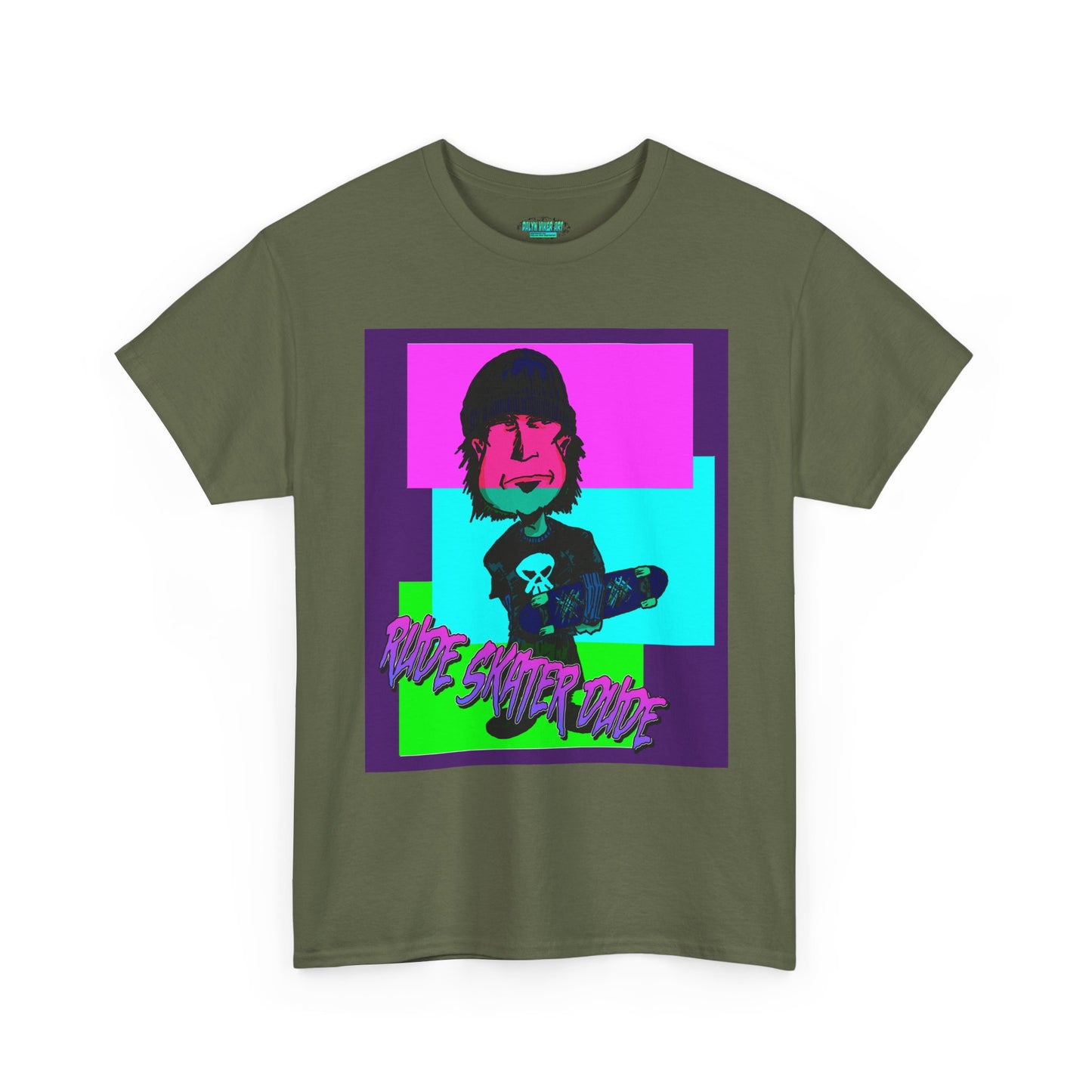 Retro Neon Skateboard Tee — "Rude Skater Dude" Graphic