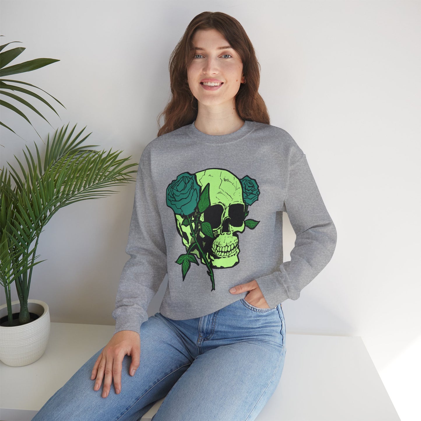 Skull and Roses Crewneck Sweatshirt for Unisex