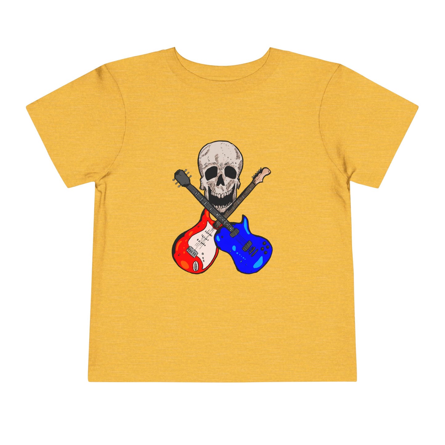 Toddler Tee — Skull with Red & Blue Electric Guitars Rock Shirt