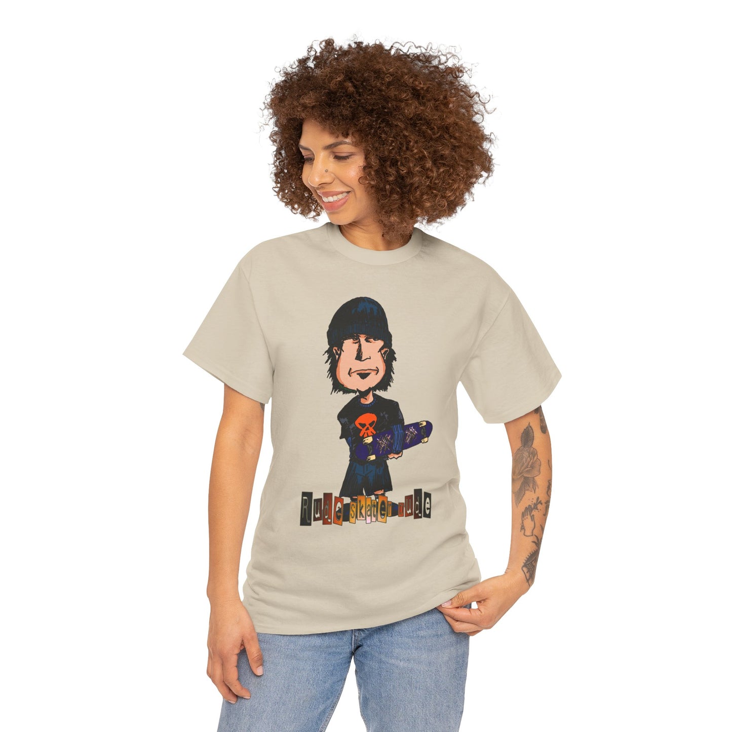 Rude Skater Dude Cartoon Skate Punk T-Shirt — Skateboarding Tee with Skull Design