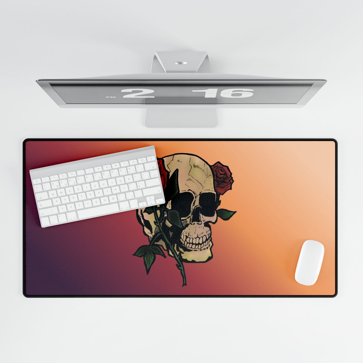 Skull & Roses Desk Mat — Gothic Gradient Gaming Mouse Pad and Card Playing Mat