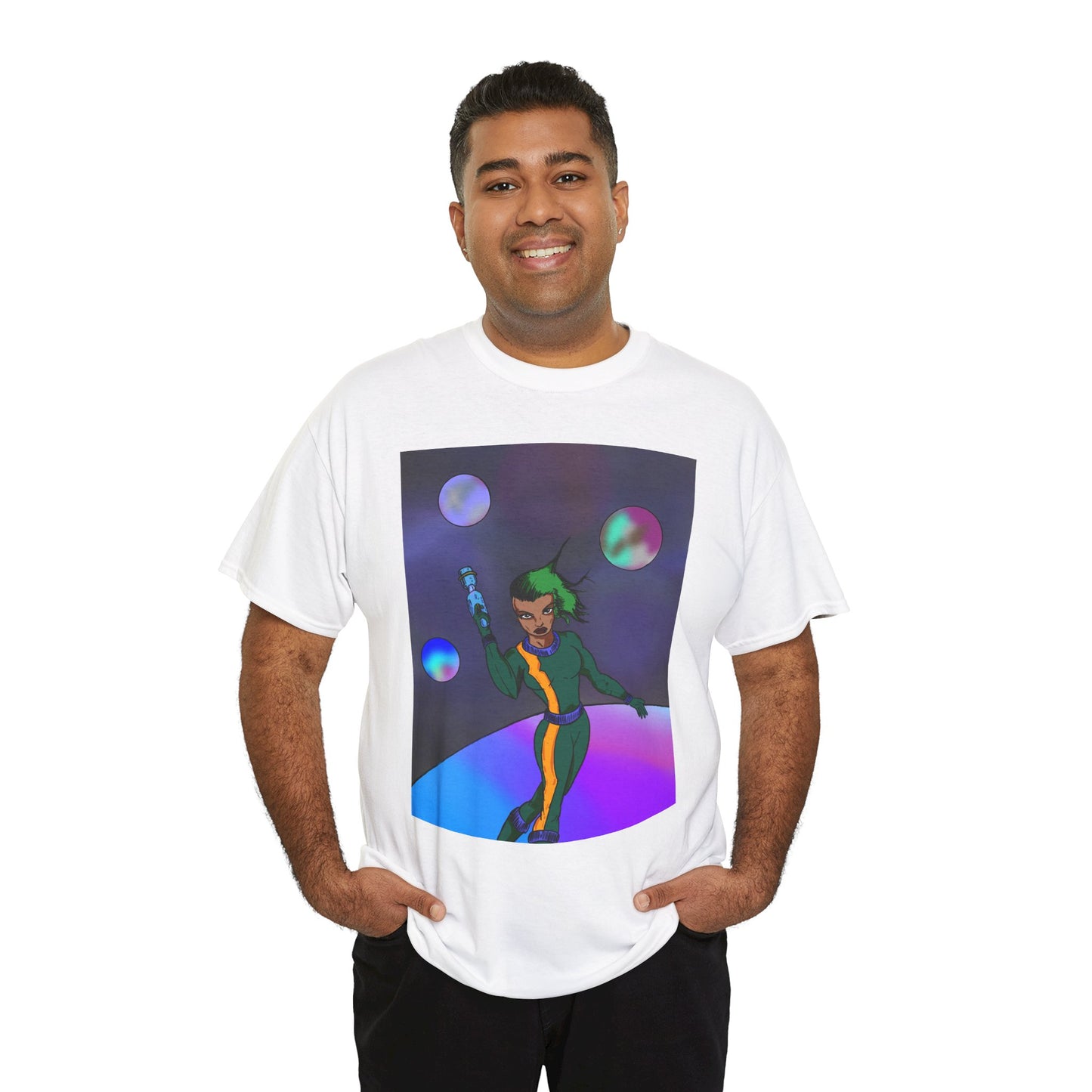 Cosmic Hero Vibe Tee - Unisex Heavy Cotton Tee, Space Art Shirt, Retro Sci-Fi T-Shirt, Gift for Space Lovers, Unique Graphic Tee