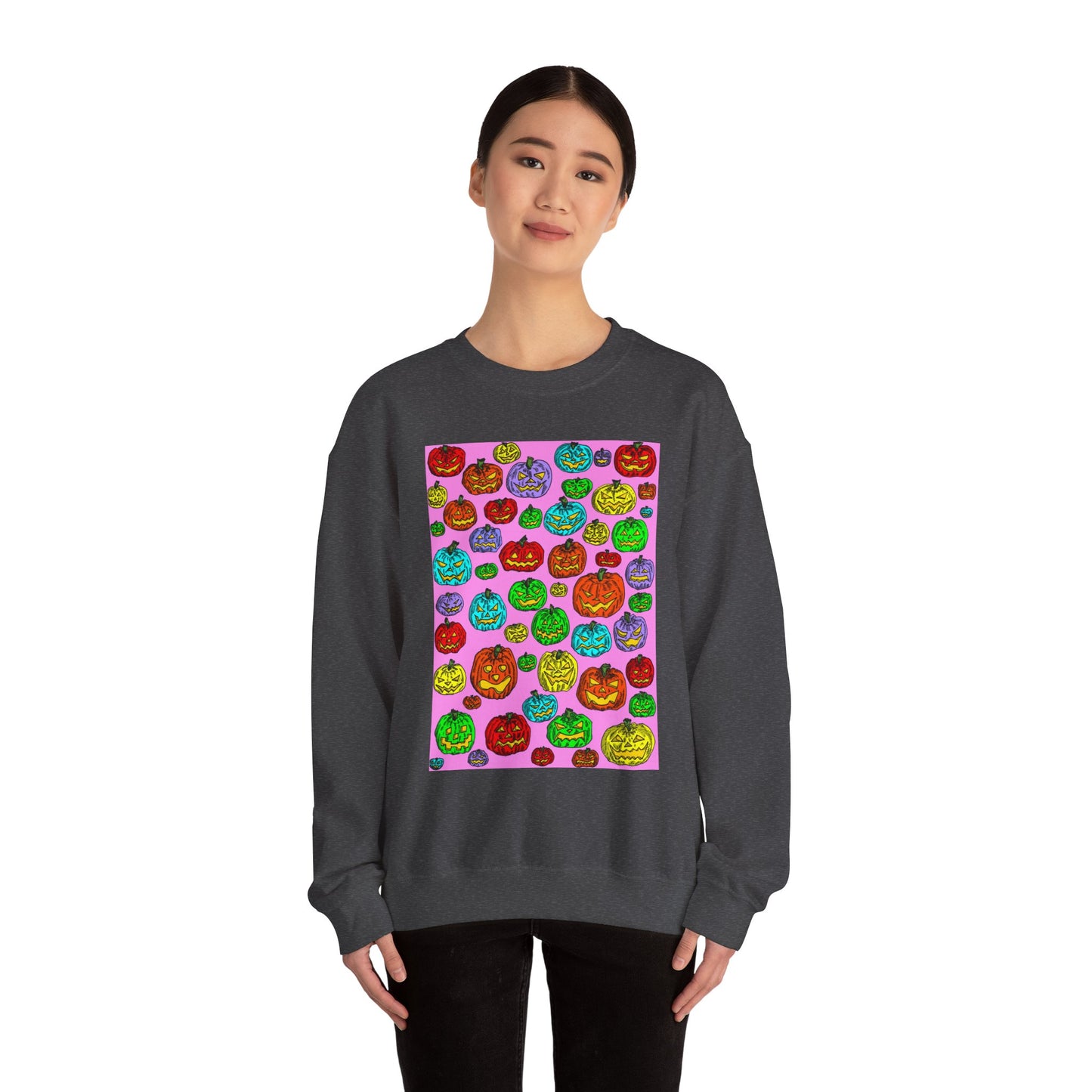 Colorful Pumpkin Crewneck Sweatshirt for Fall Celebrations