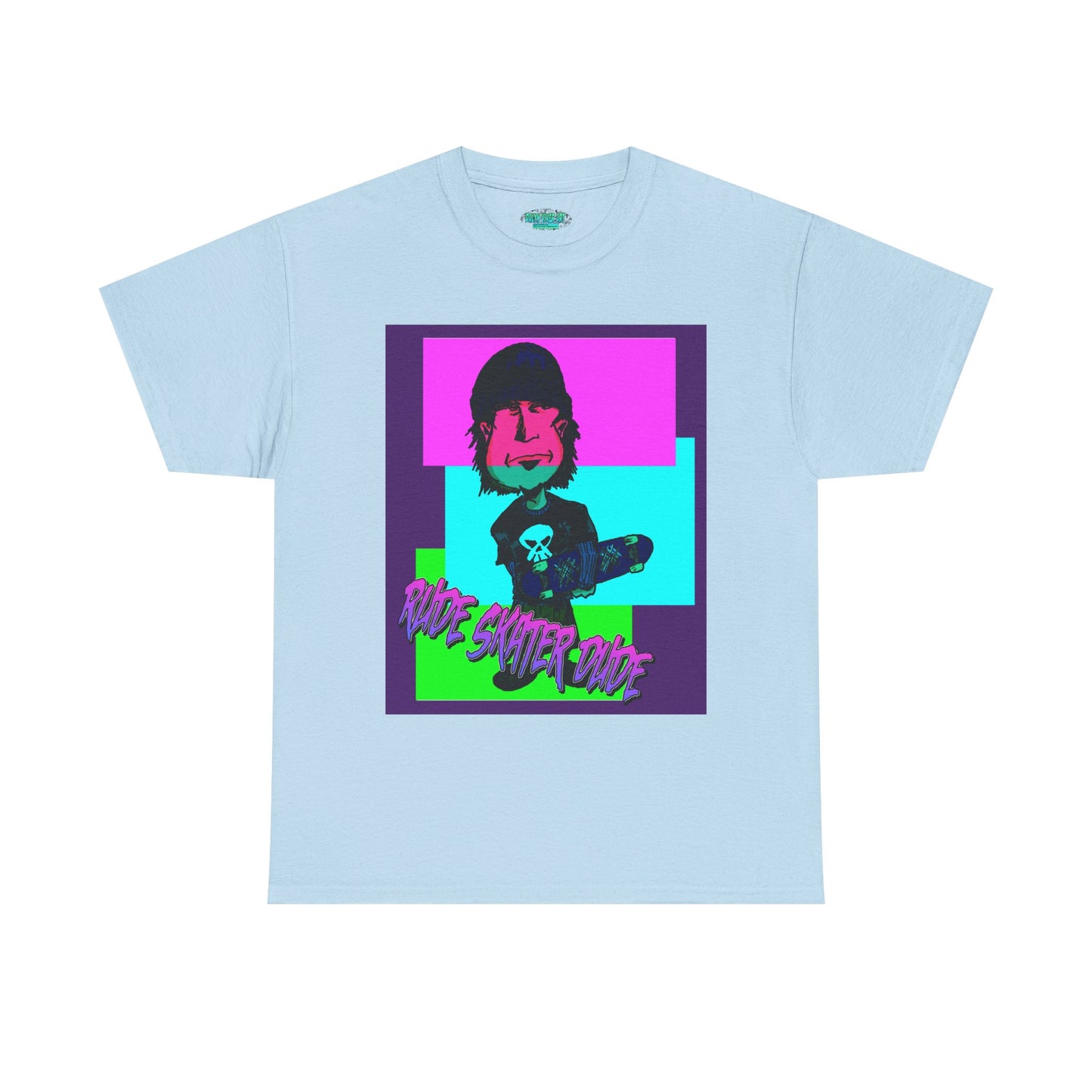 Retro Neon Skateboard Tee — "Rude Skater Dude" Graphic