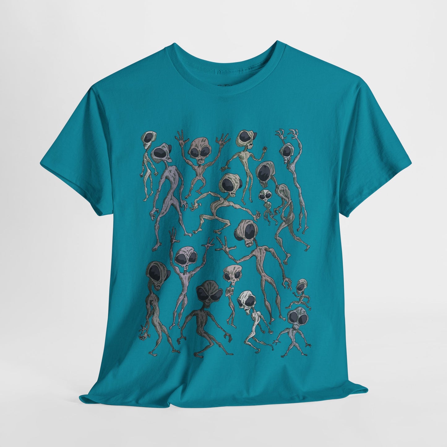 Funky Alien Dance Party Tee, Unisex Heavy Cotton Shirt, Fun Graphic Tee, Casual Wear for Parties, Unique Gift for Alien Lovers