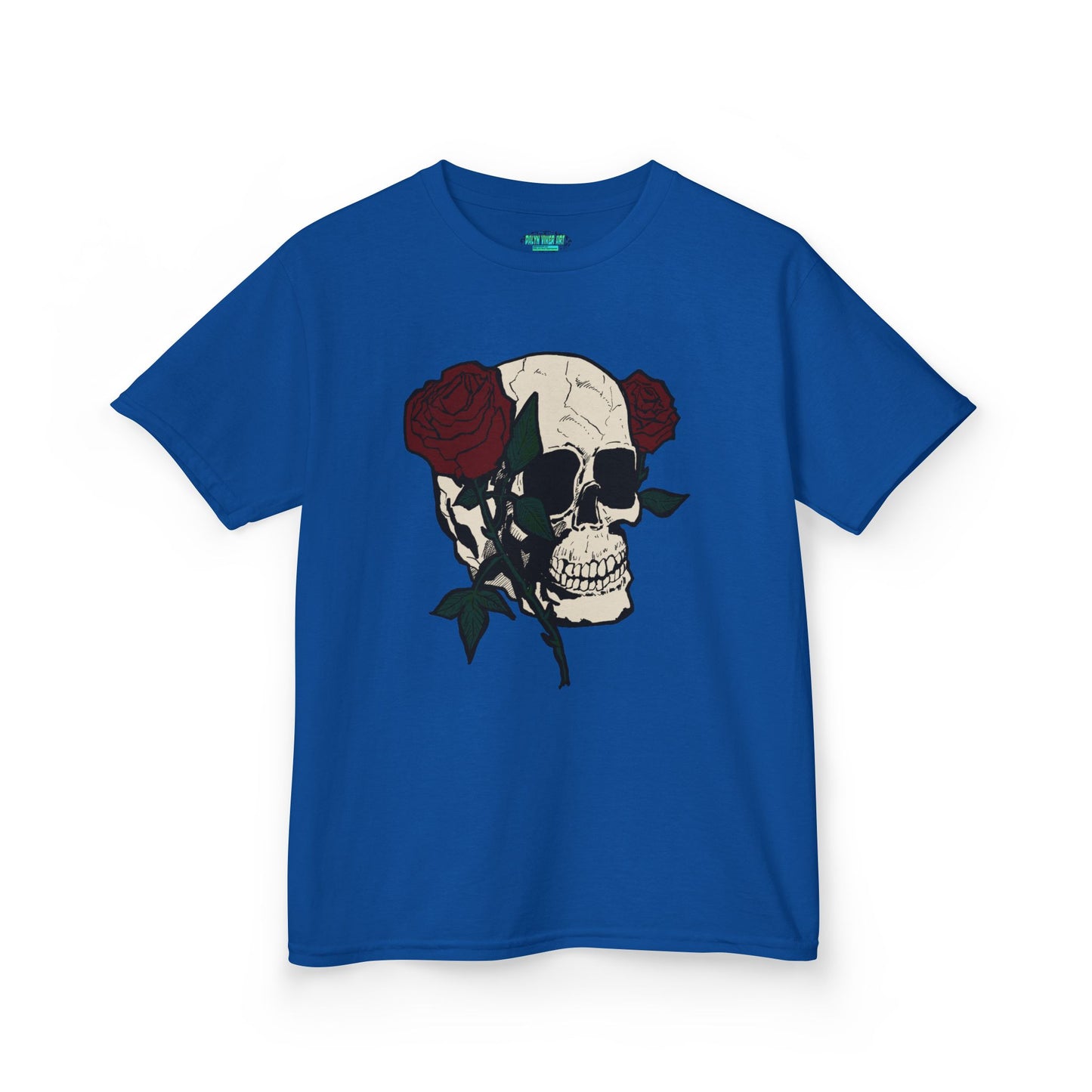 Kids Heavy Cotton Tee - Skull and Roses Graphic Tee for Trendy Kids