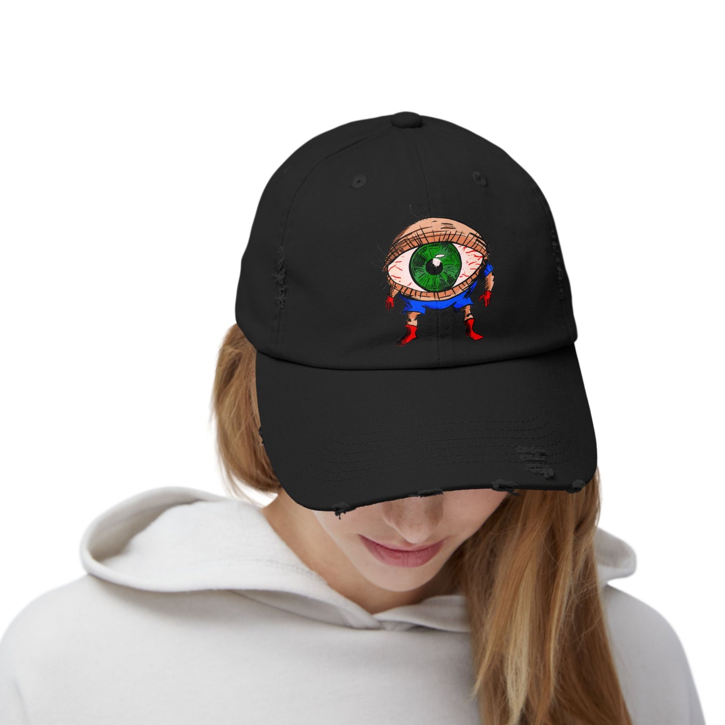 Terrif-EYE-ing Unisex Distressed Cap with Quirky Eyeball Design - Perfect for Casual Style