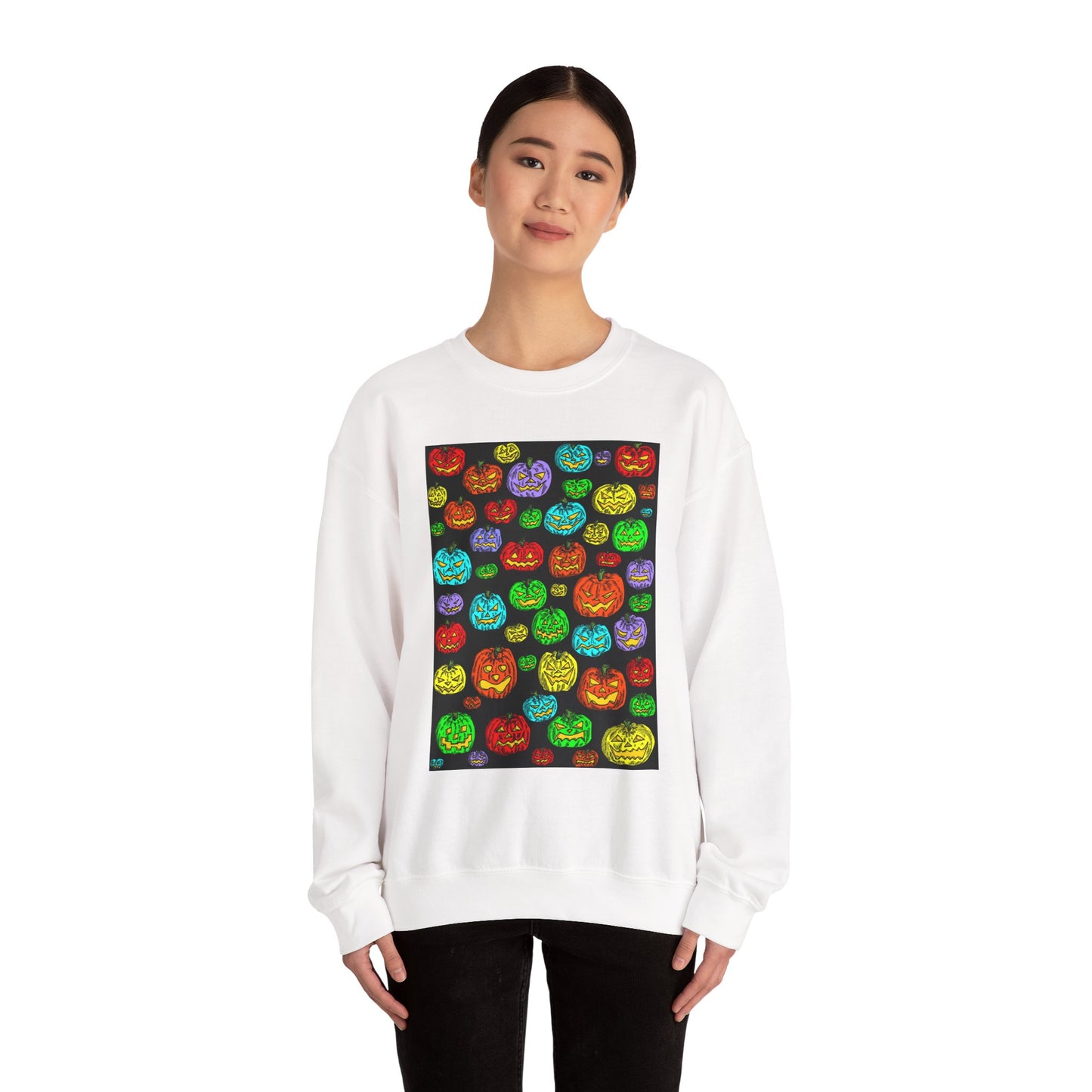 Halloween Colorful Pumpkin Graphic Crewneck Sweatshirt
