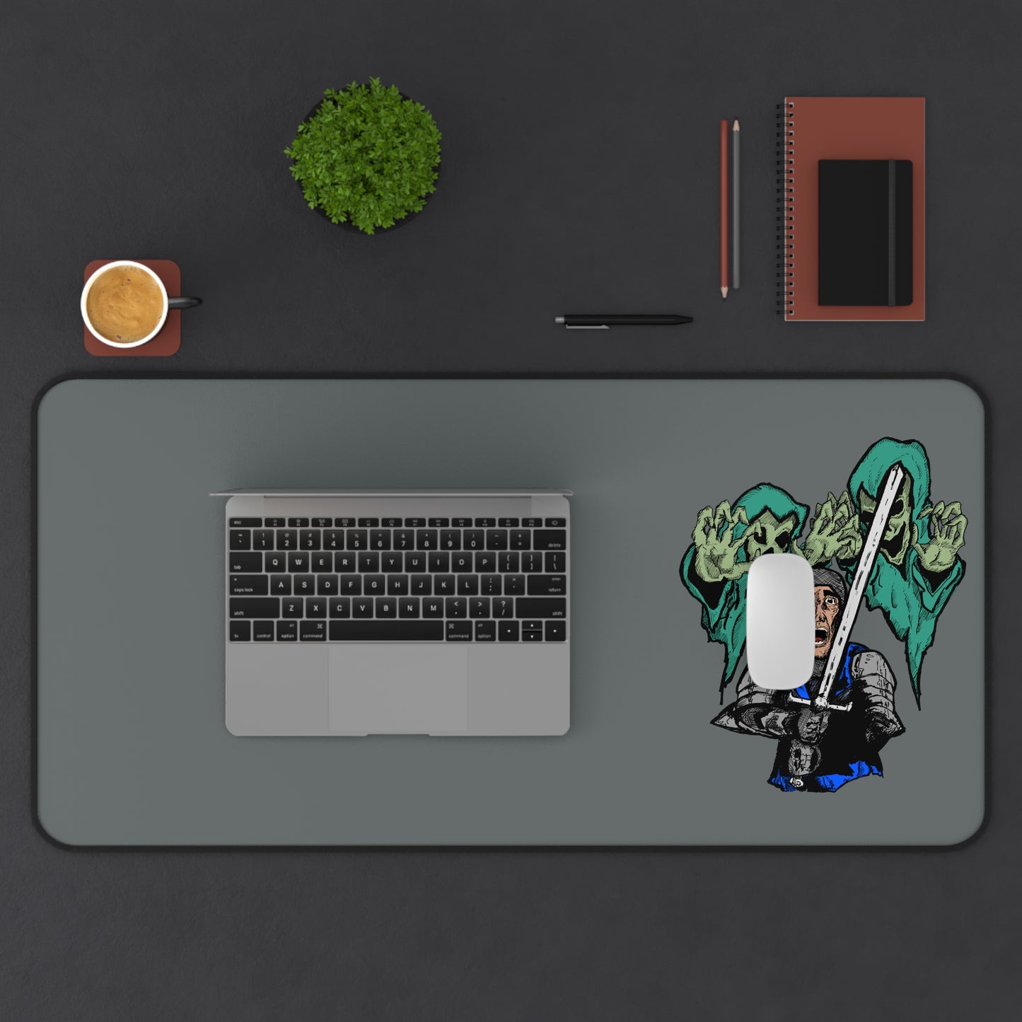 Knight Fright - Spooky Themed Desk Mat with Ghostly Hands – Perfect for Halloween Decor