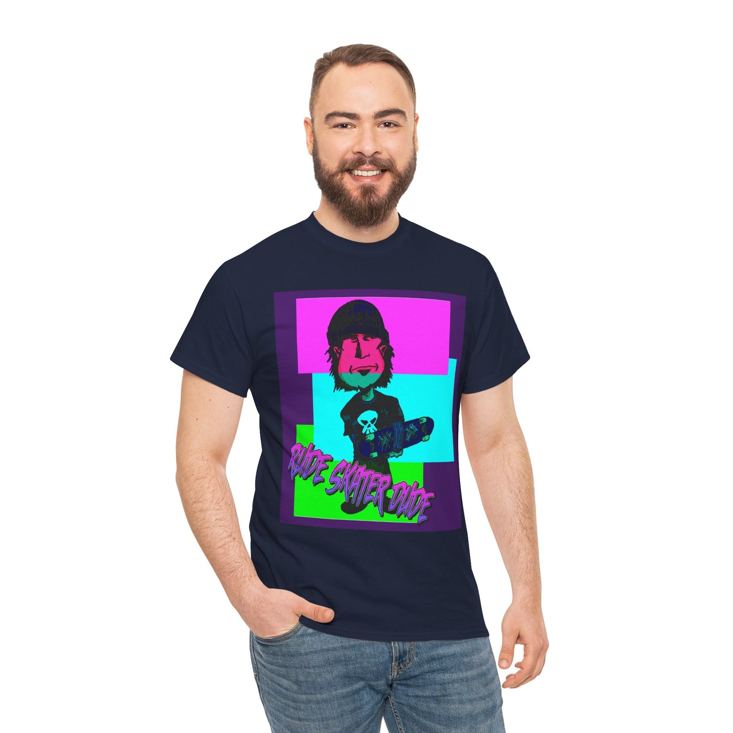 Retro Neon Skateboard Tee — "Rude Skater Dude" Graphic