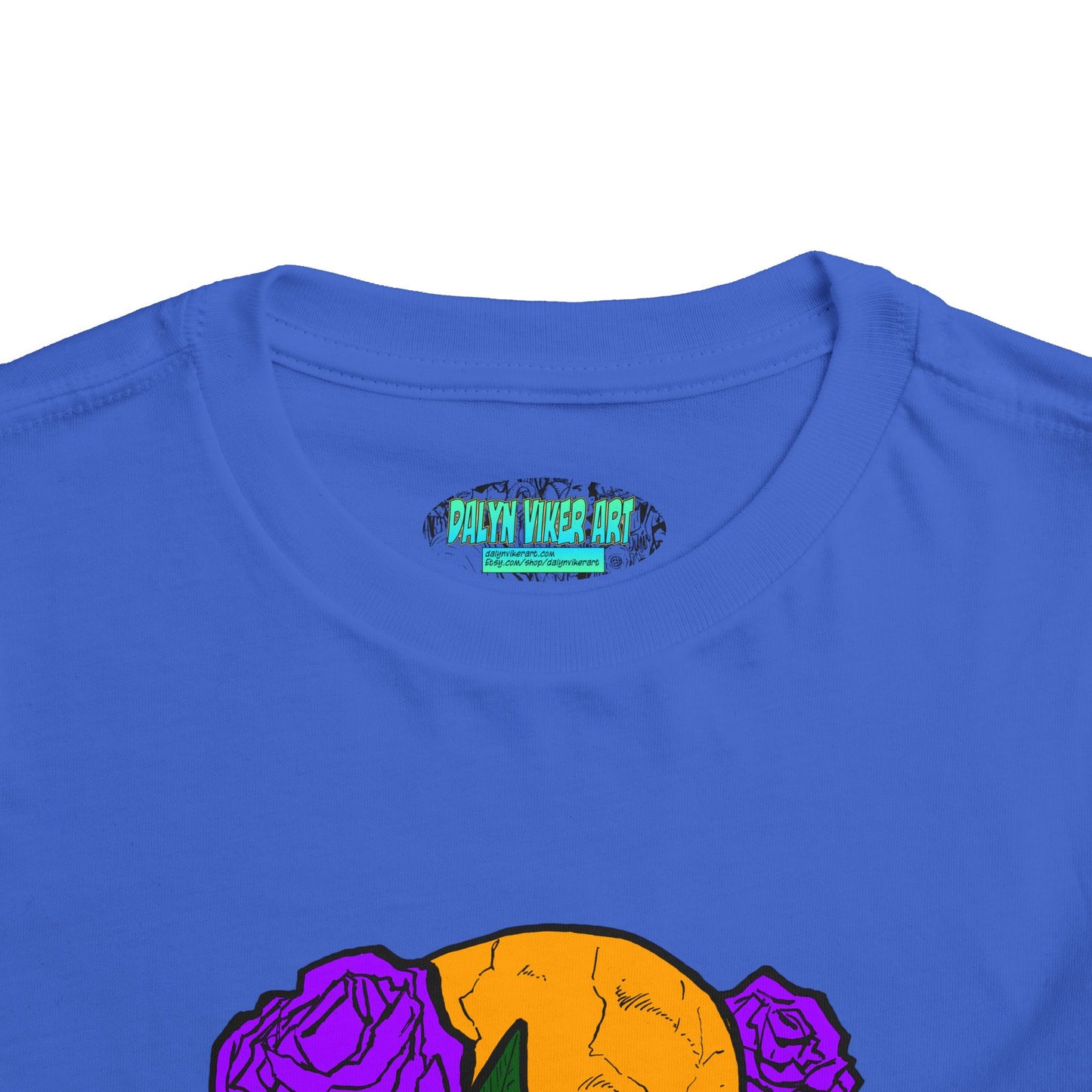 Toddler Tee — Orange Skull with Purple Roses Graphic