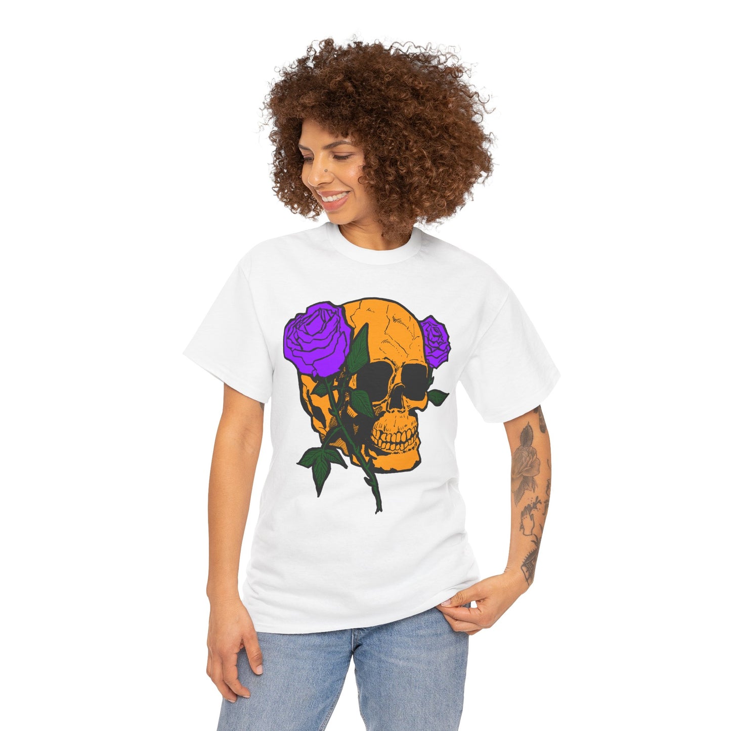 Skull and Roses Unisex Tee, Gothic Aesthetic Shirt, Vintage Graphic T-Shirt, Streetwear Essentials, Edgy Casual Wear
