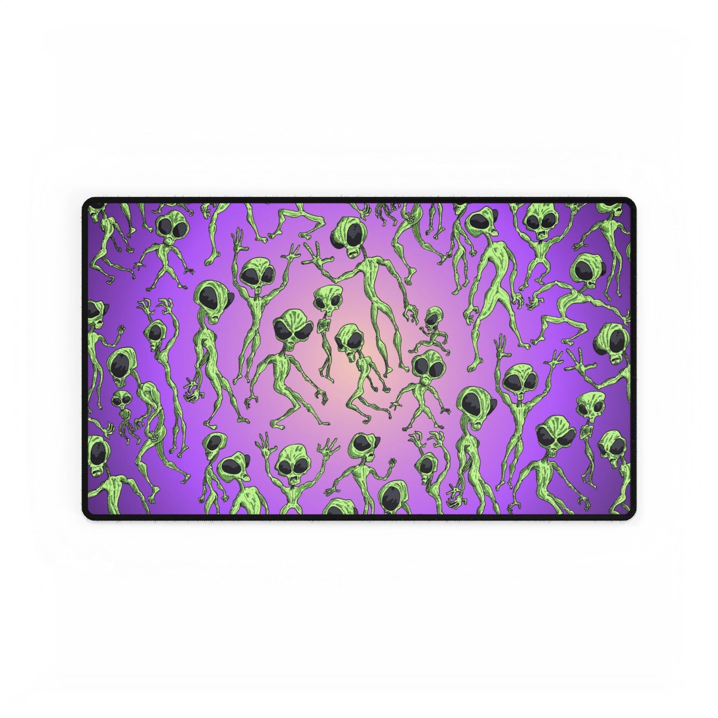 Alien Dance Party Desk Mat — Purple Green Extraterrestrial Gaming/Work Desk Pad