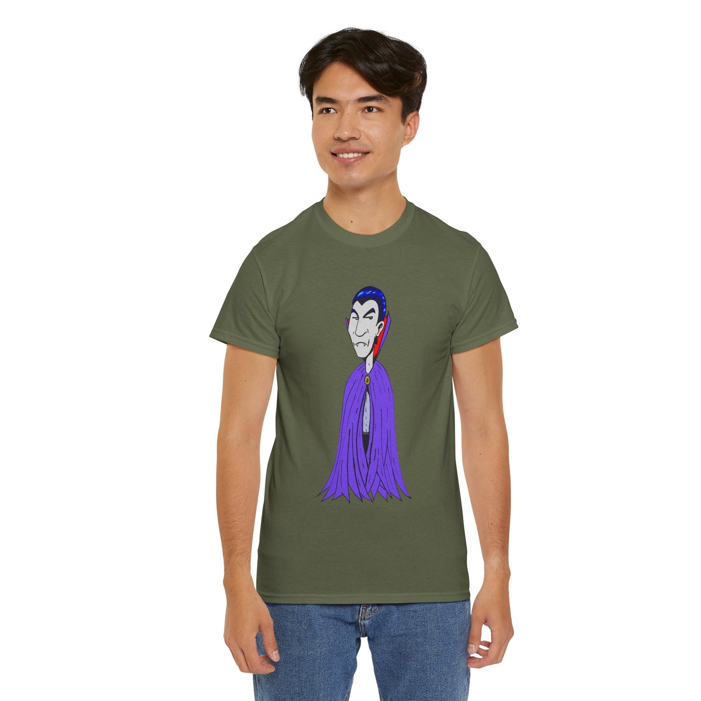 Vampire Cartoon Tee - Cute Purple Cloak Dracula Graphic T-Shirt
