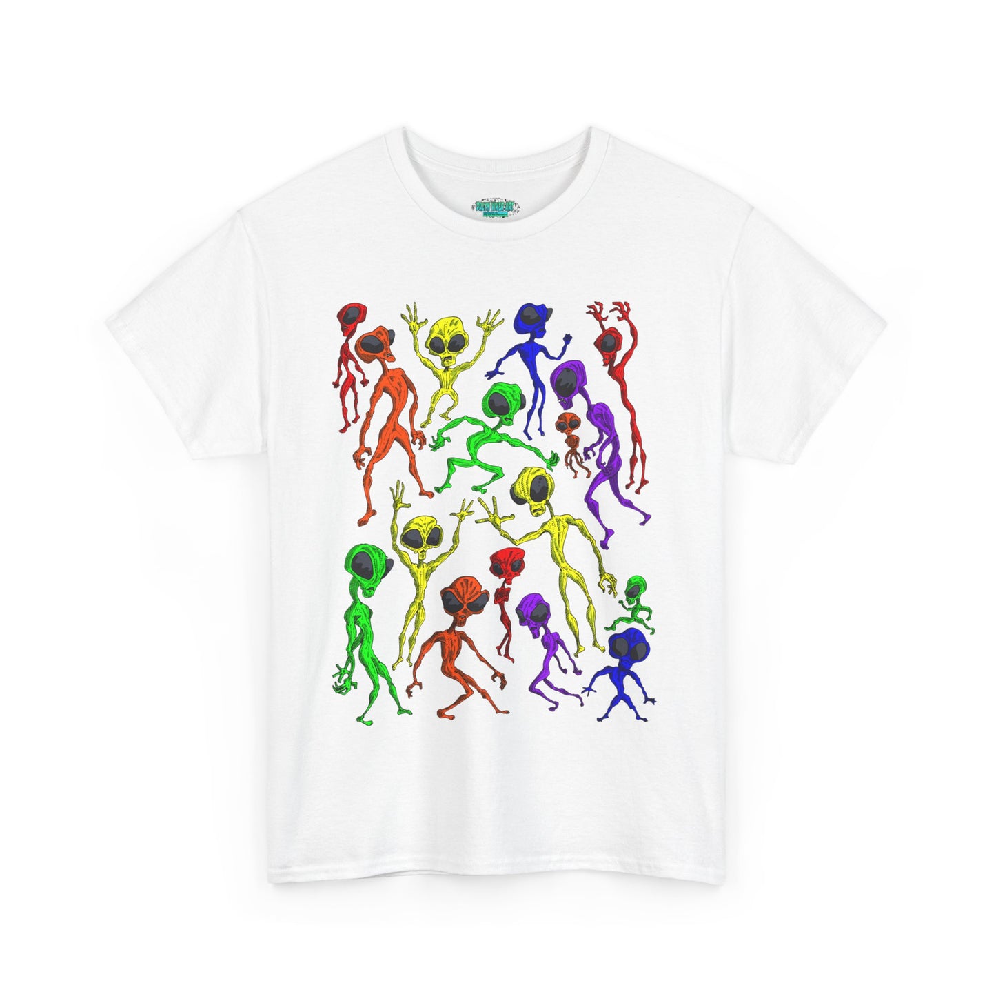 Rainbow Alien Dance Party Unisex Tee - Cosmic Sci-Fi Shirt
