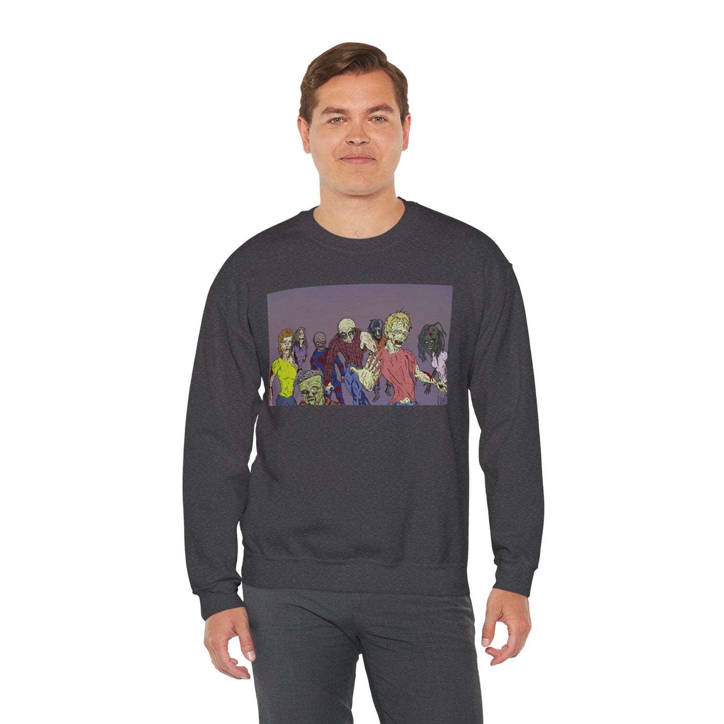 Zombie-Themed Unisex Crewneck Sweatshirt - Perfect for Halloween and Horror Lovers