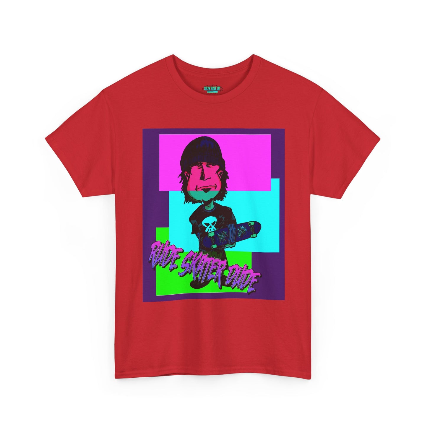 Retro Neon Skateboard Tee — "Rude Skater Dude" Graphic