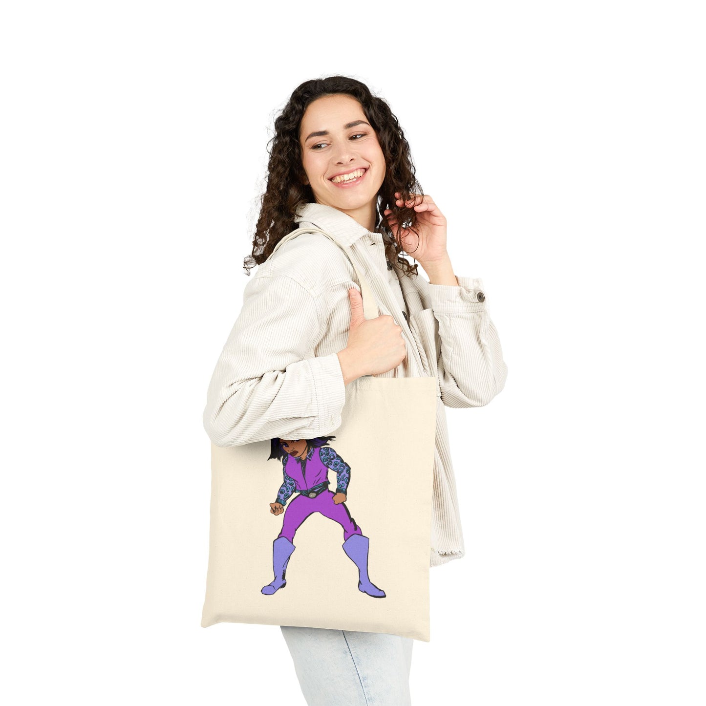 Canvas Tote Bag — Retro Purple Superhero Illustration Tote for Fans & Everyday Use