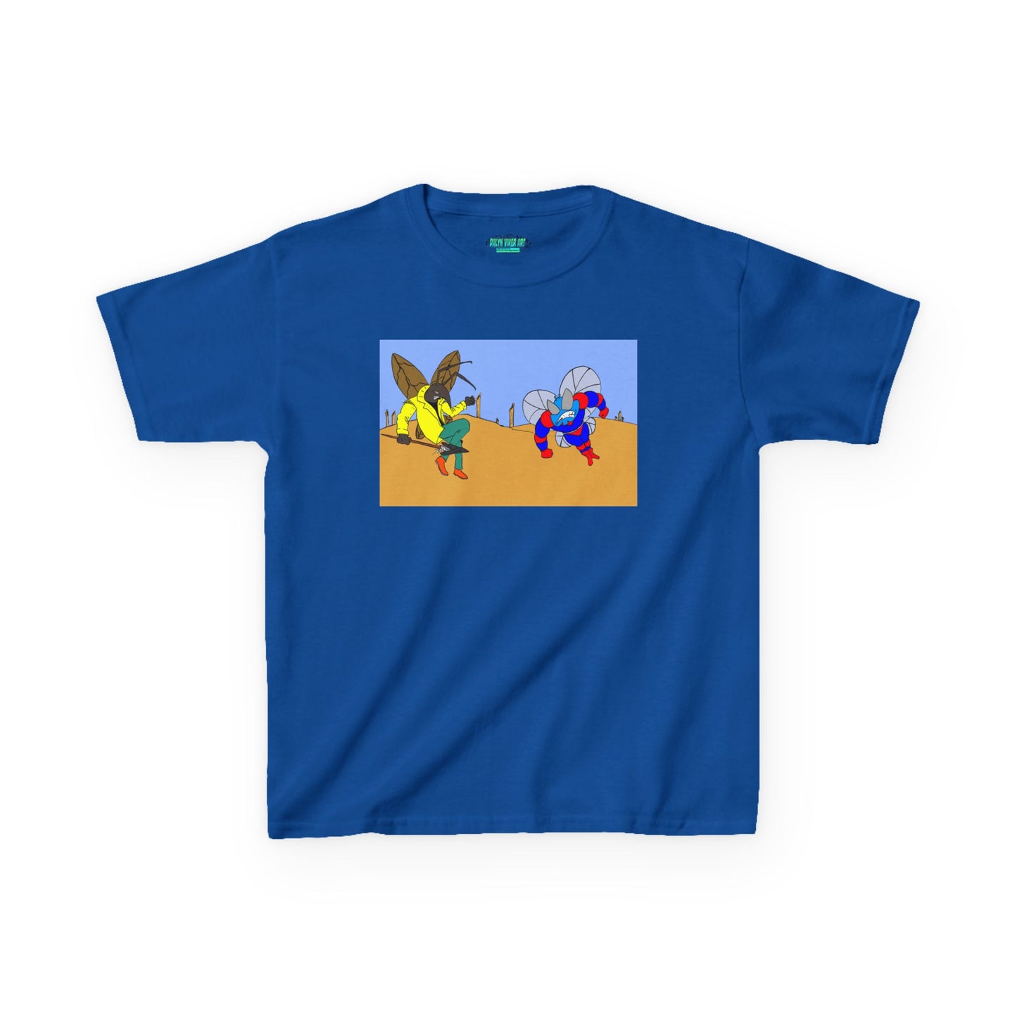 Astro-Fly and Wasp Warrior Kids Tee — Colorful Desert Beetle Cartoon Illustration