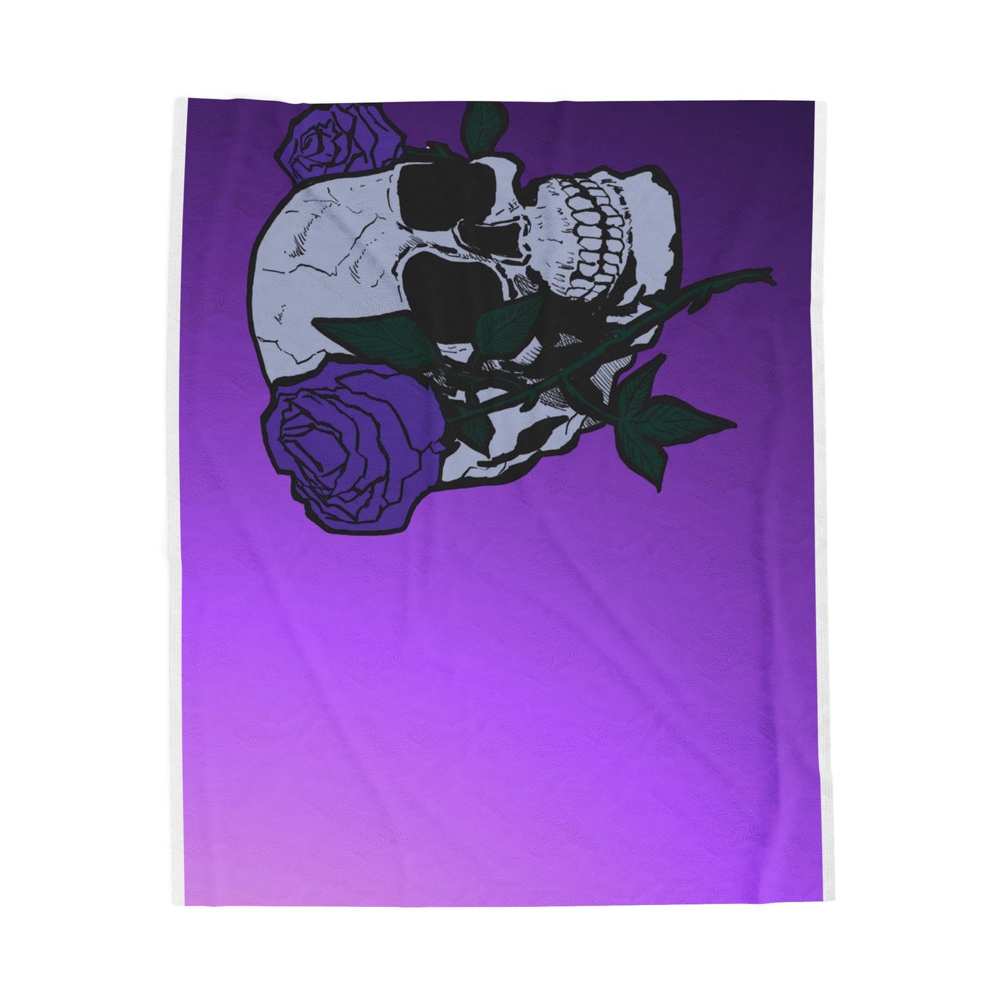 Purple Skull & Roses Velveteen Plush Blanket – Gothic Floral Throw