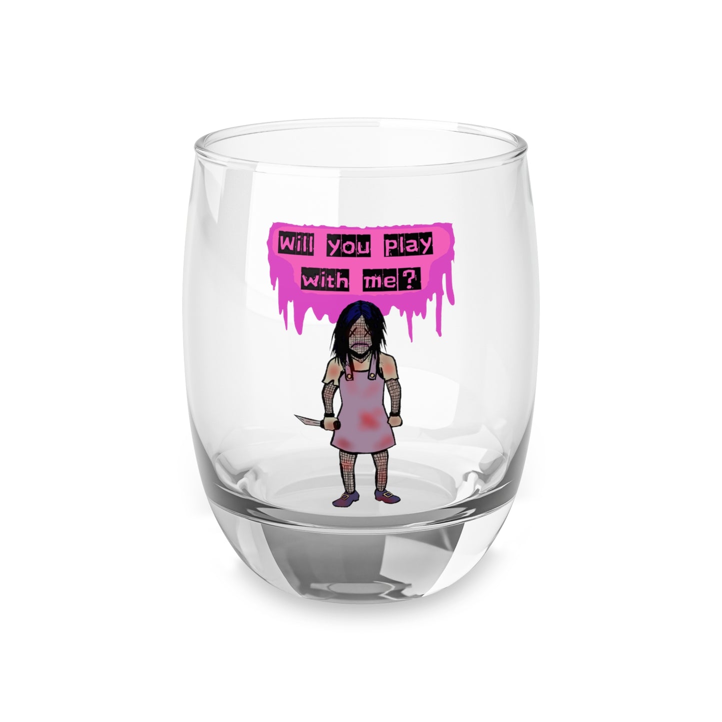 Evil Doll Whiskey Glass, Halloween Drinkware, Unique Gift for Gamers, Fun Home Bar Decor, Playful Spirits Glass, Collectible Glassware