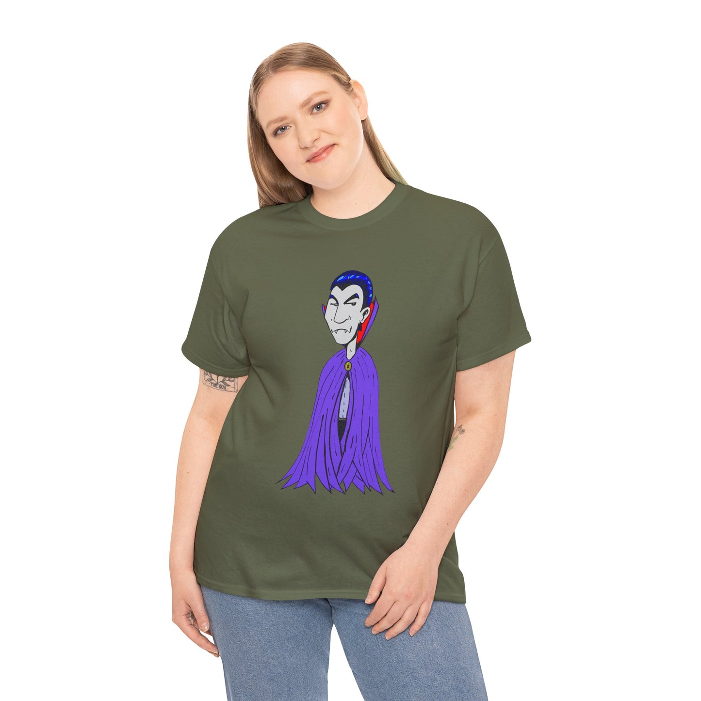 Vampire Cartoon Tee - Cute Purple Cloak Dracula Graphic T-Shirt