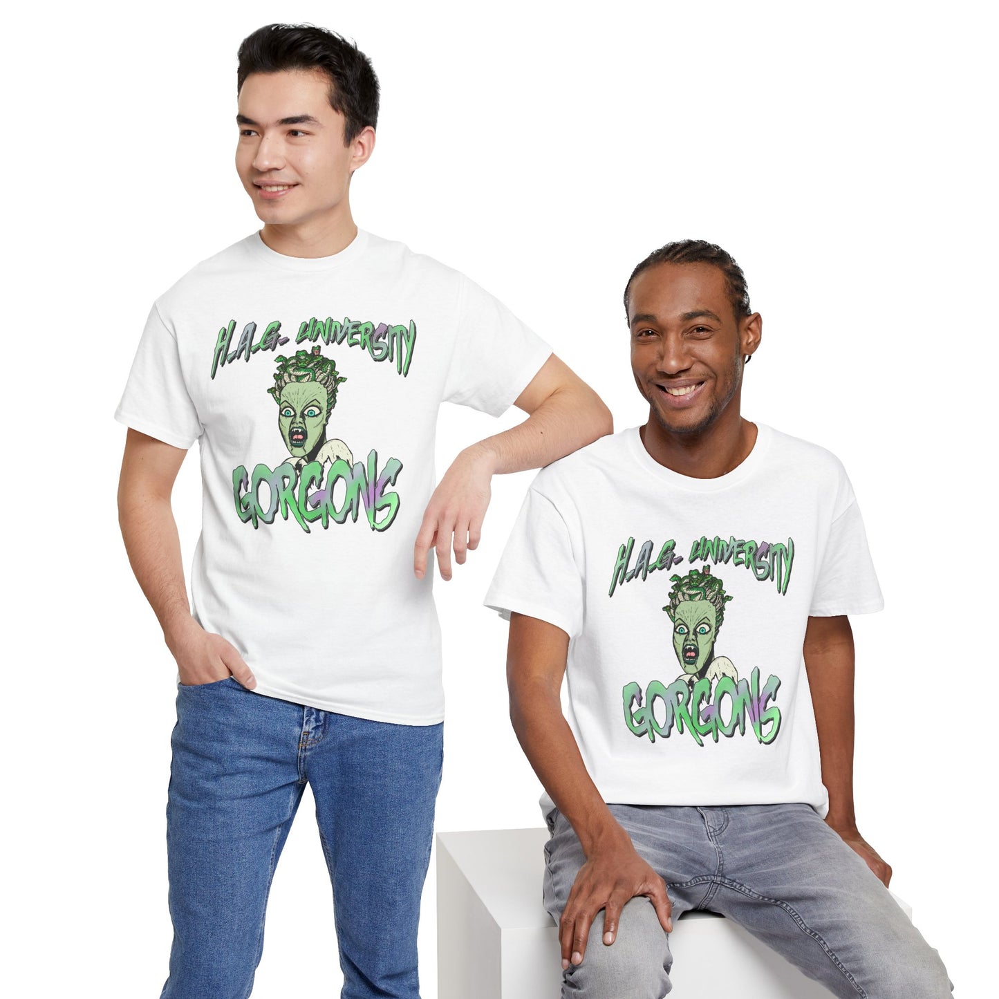 H.A.G. University Gorgons Unisex Heavy Cotton Tee - Spooky & Fun Graphic T-Shirt